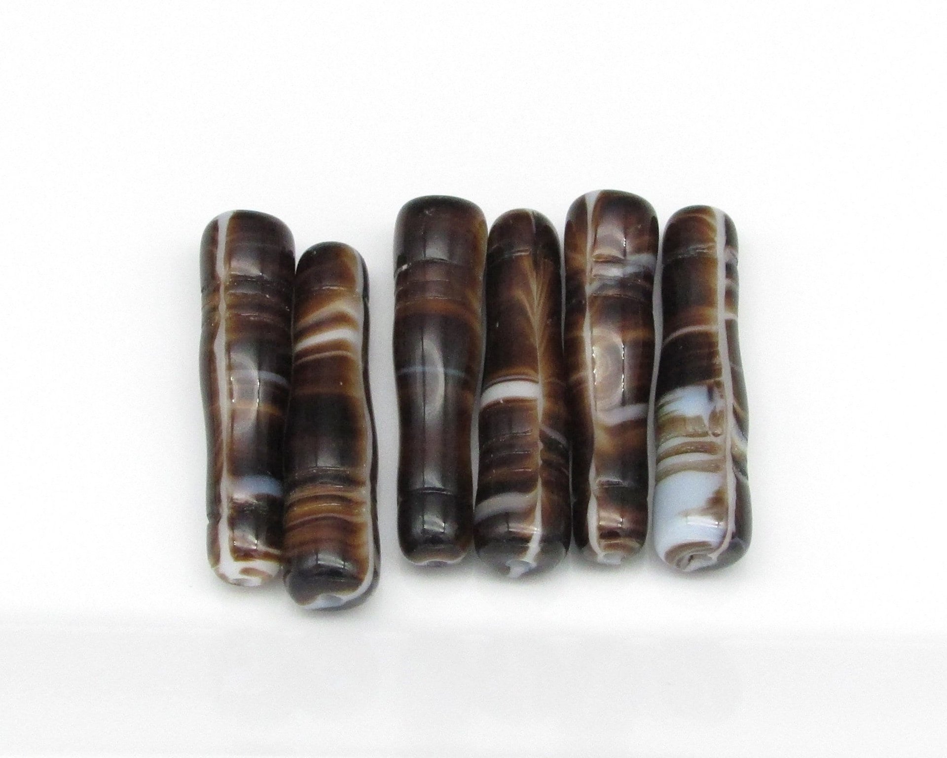Long Art Deco-Style Tubes, Vintage Czech Pressed Glass Beads (6)