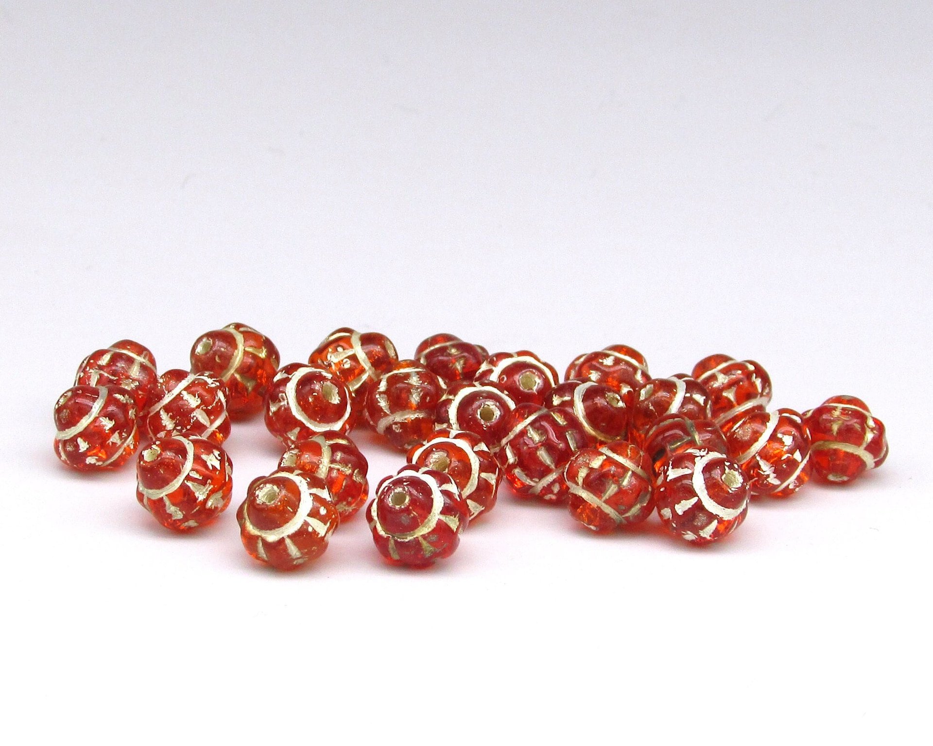 Vintage 8mm Saturn Beads, Orange with Silver Wash, Czech Pressed Glass
