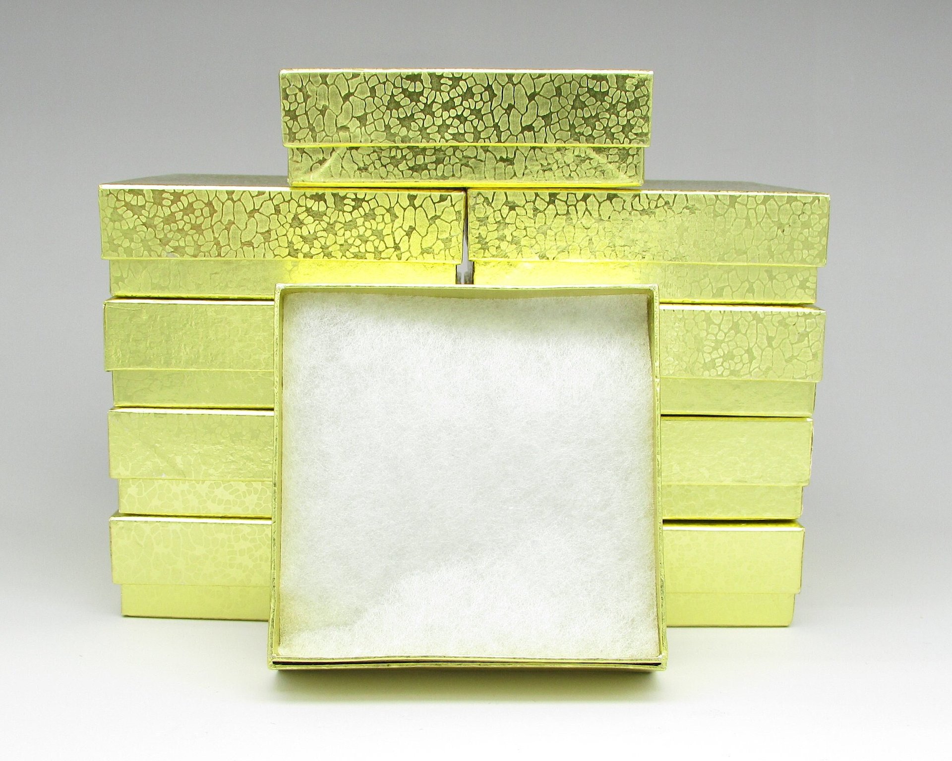3.5" Square Gift Boxes with Gold Foil with Removable Lid and Padding (10)
