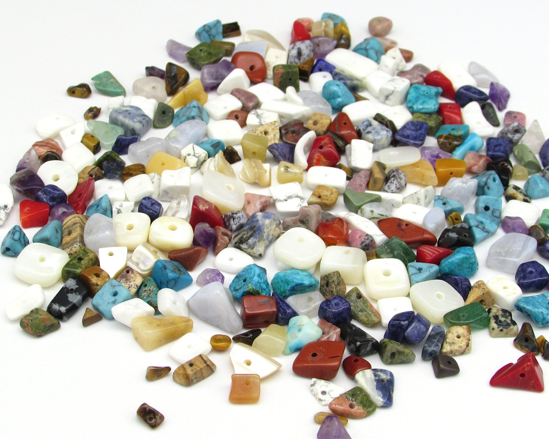 Stone Chip Bead Mix, Vintage 90's Small Semiprecious Gemstone and Shell Nuggets for Rustic DIY Crafts