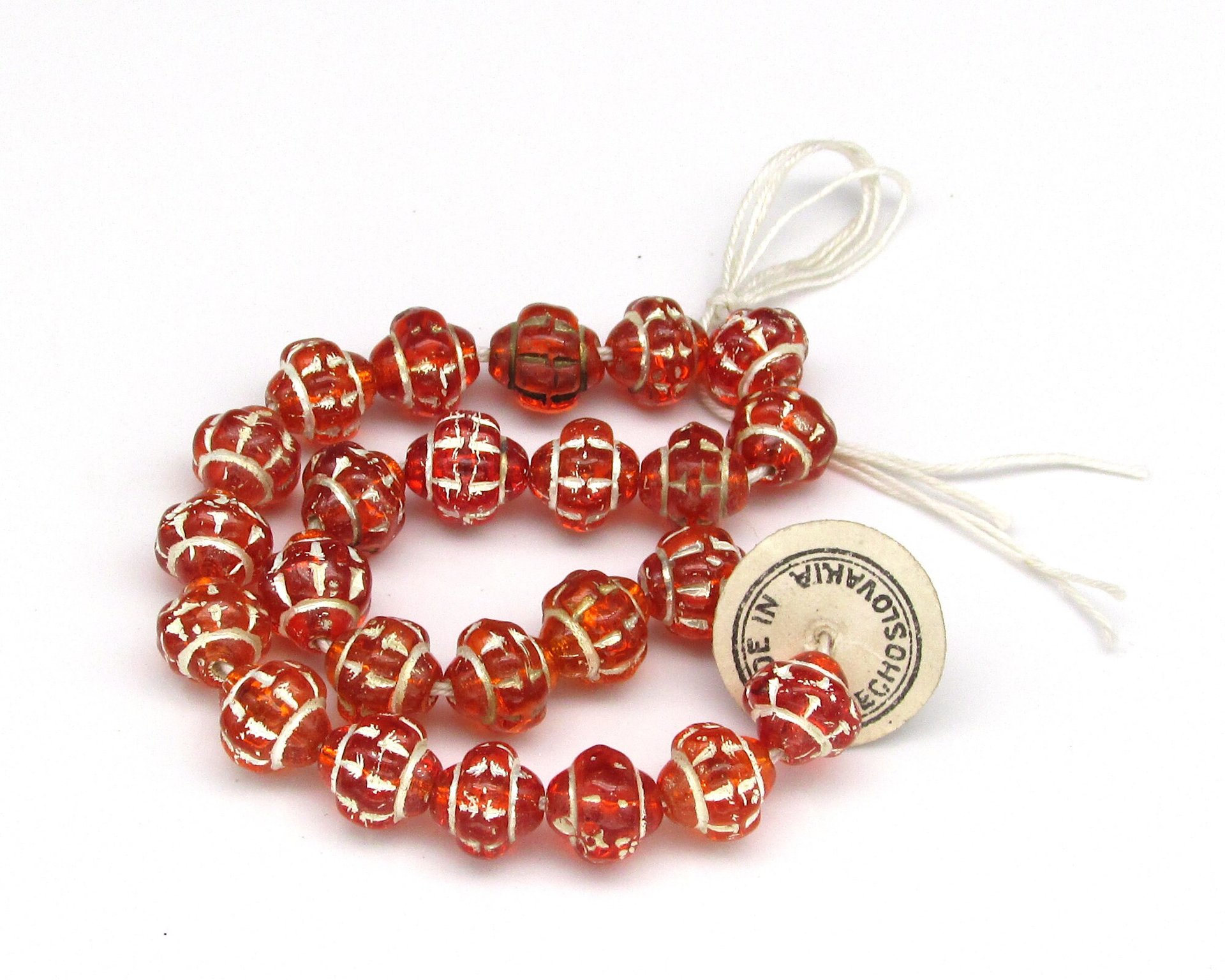 Vintage 8mm Saturn Beads, Orange with Silver Wash, Czech Pressed Glass