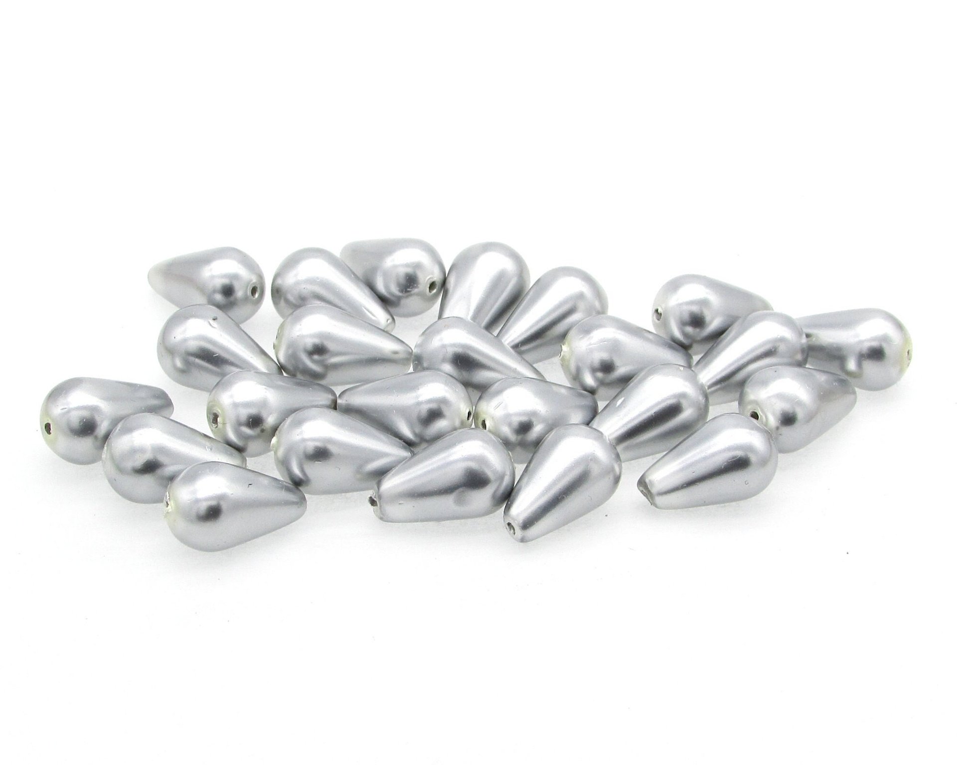 12x7mm Teardrop Beads, Metallic Gray Czech Glass Pearls