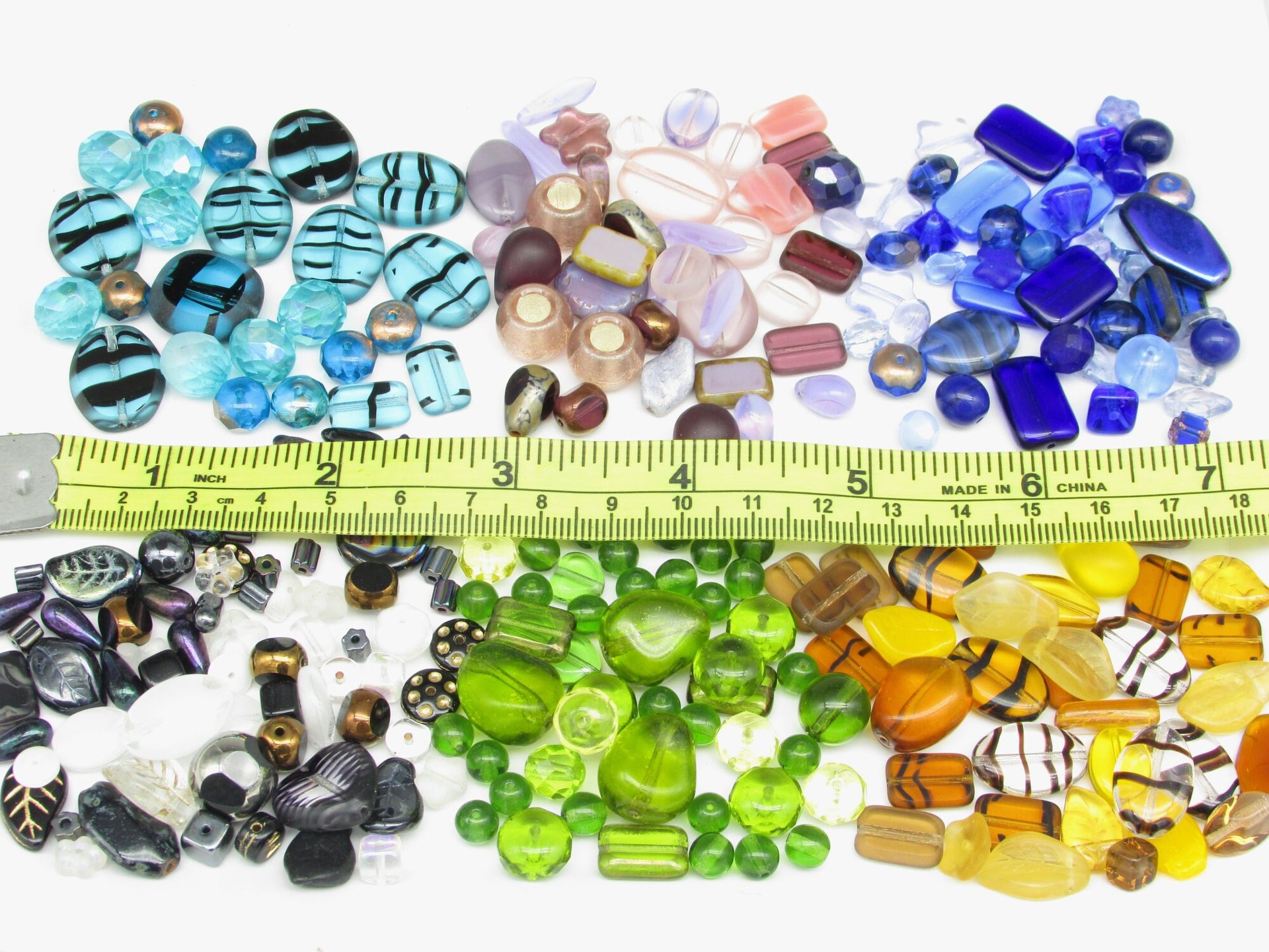 Czech Glass Bead Mix, 4-20mm Pressed Shapes, Color Coordinated Lots (1 oz)