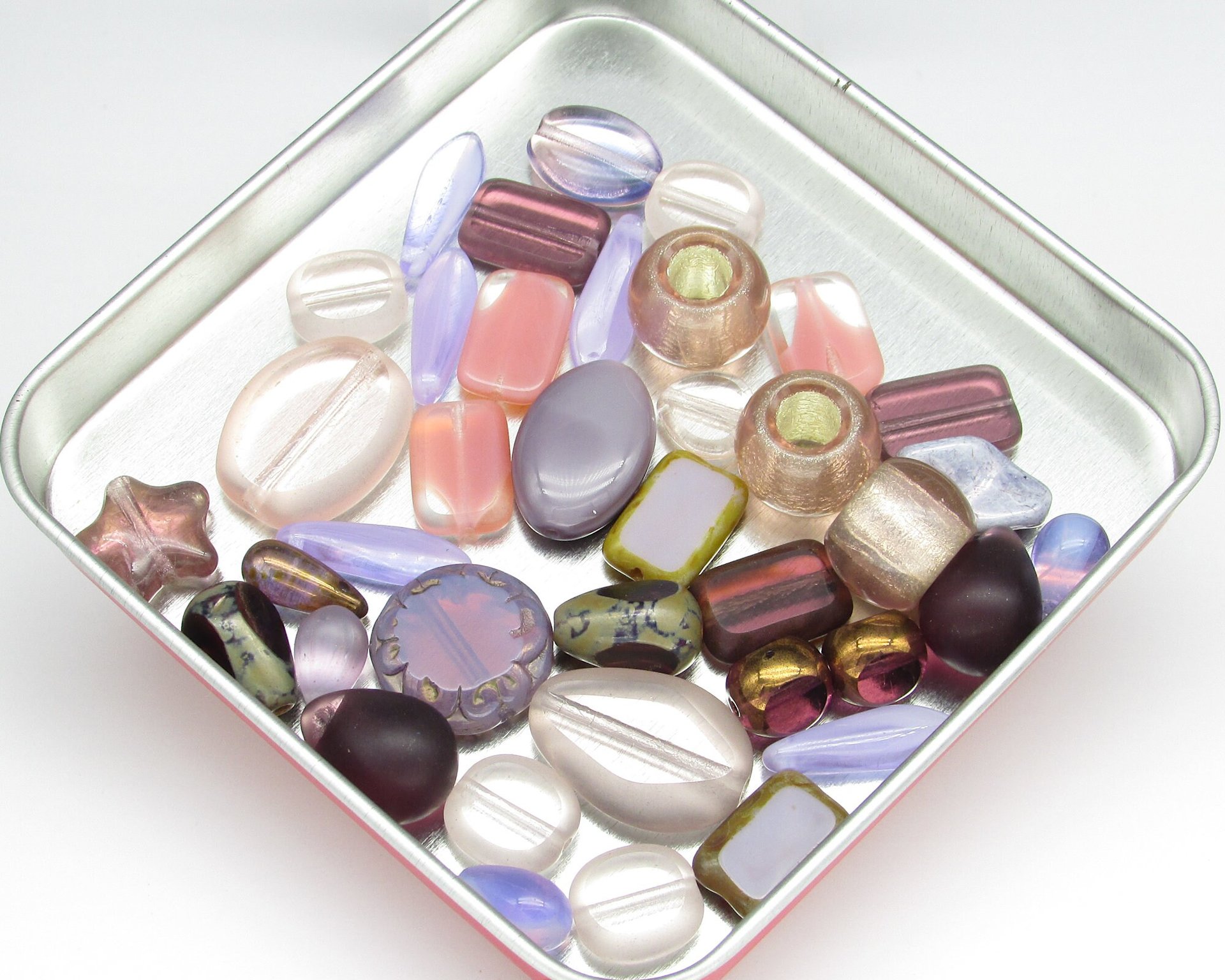 Czech Glass Bead Mix, 4-20mm Pressed Shapes, Color Coordinated Lots (1 oz)