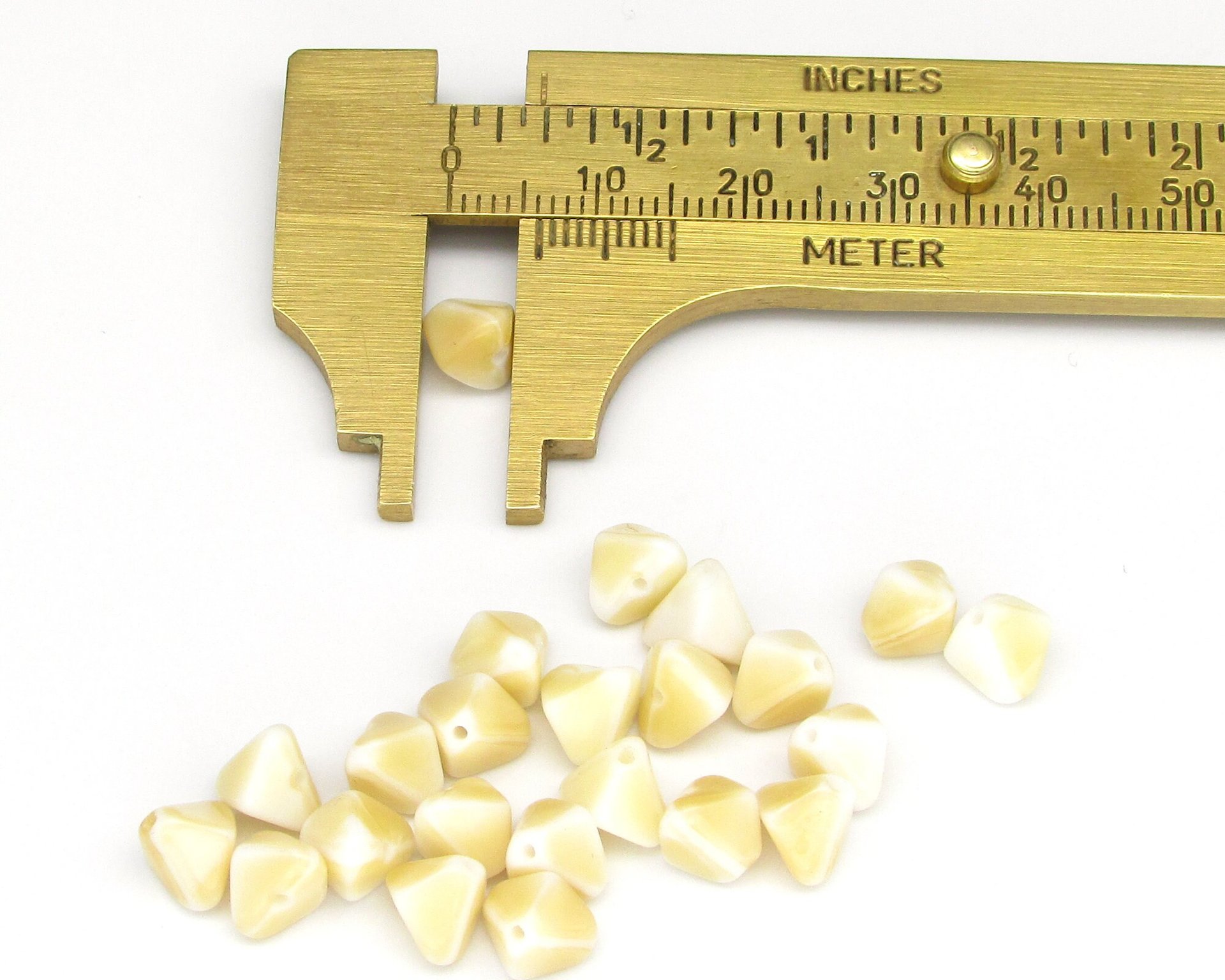 7x6mm Triangular Shield Beads, 2-Tone Vintage German Pressed Glass Spacers (24)