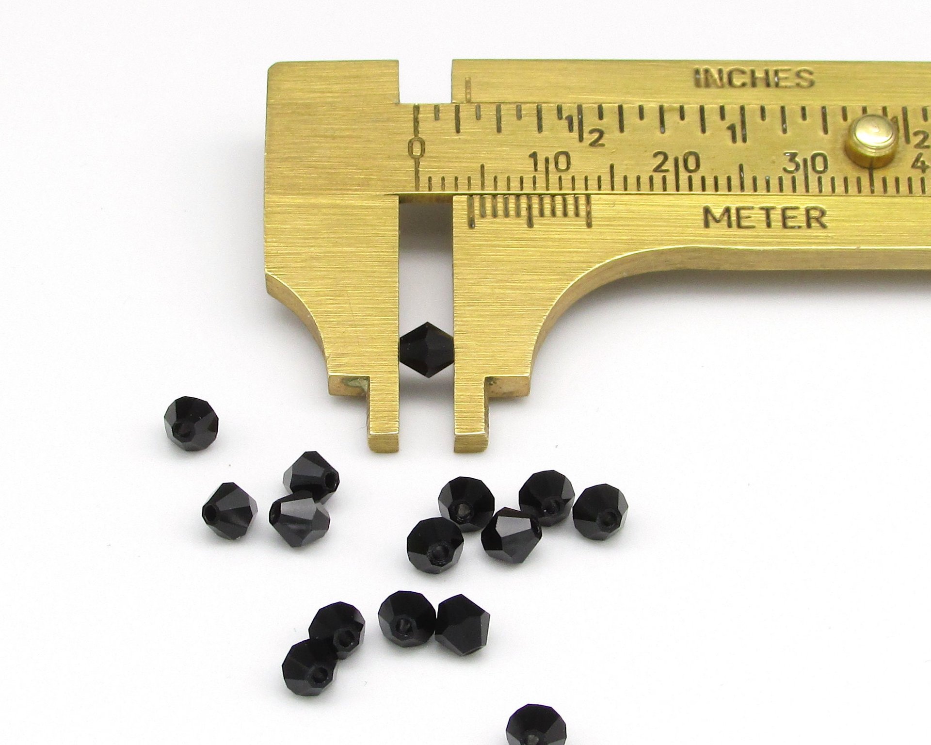 4mm Bicones, Jet Black Vintage Preciosa Crystal Beads