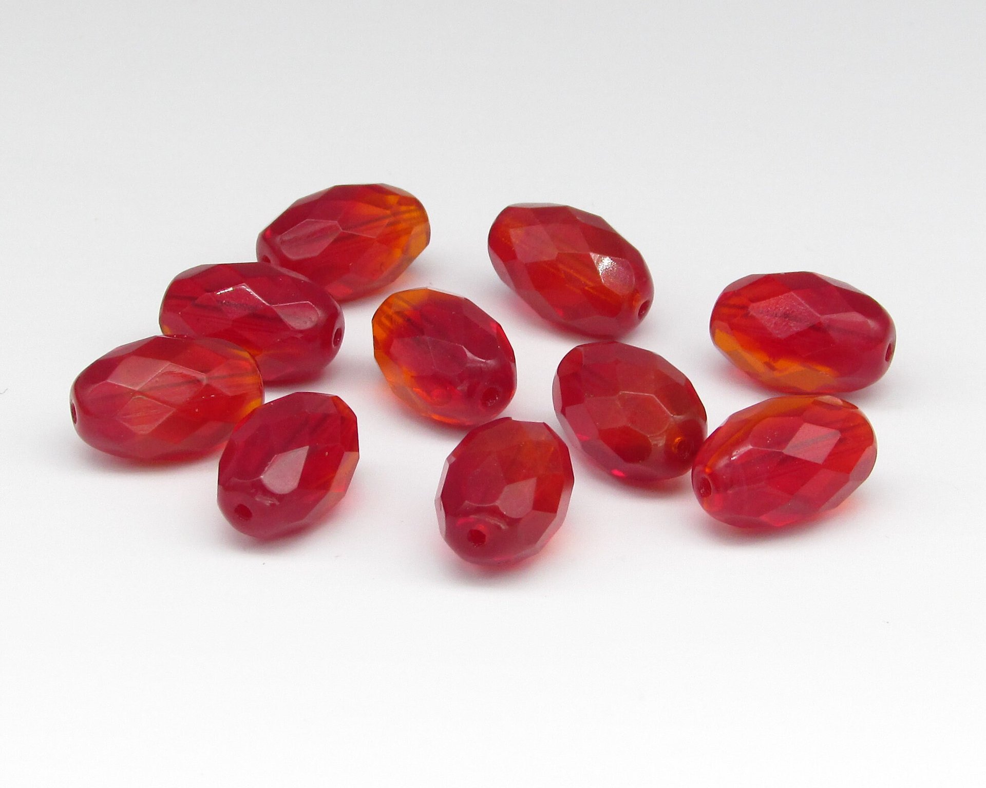 Two-Tone Red and Orange 15x10mm Faceted Oval Glass Beads
