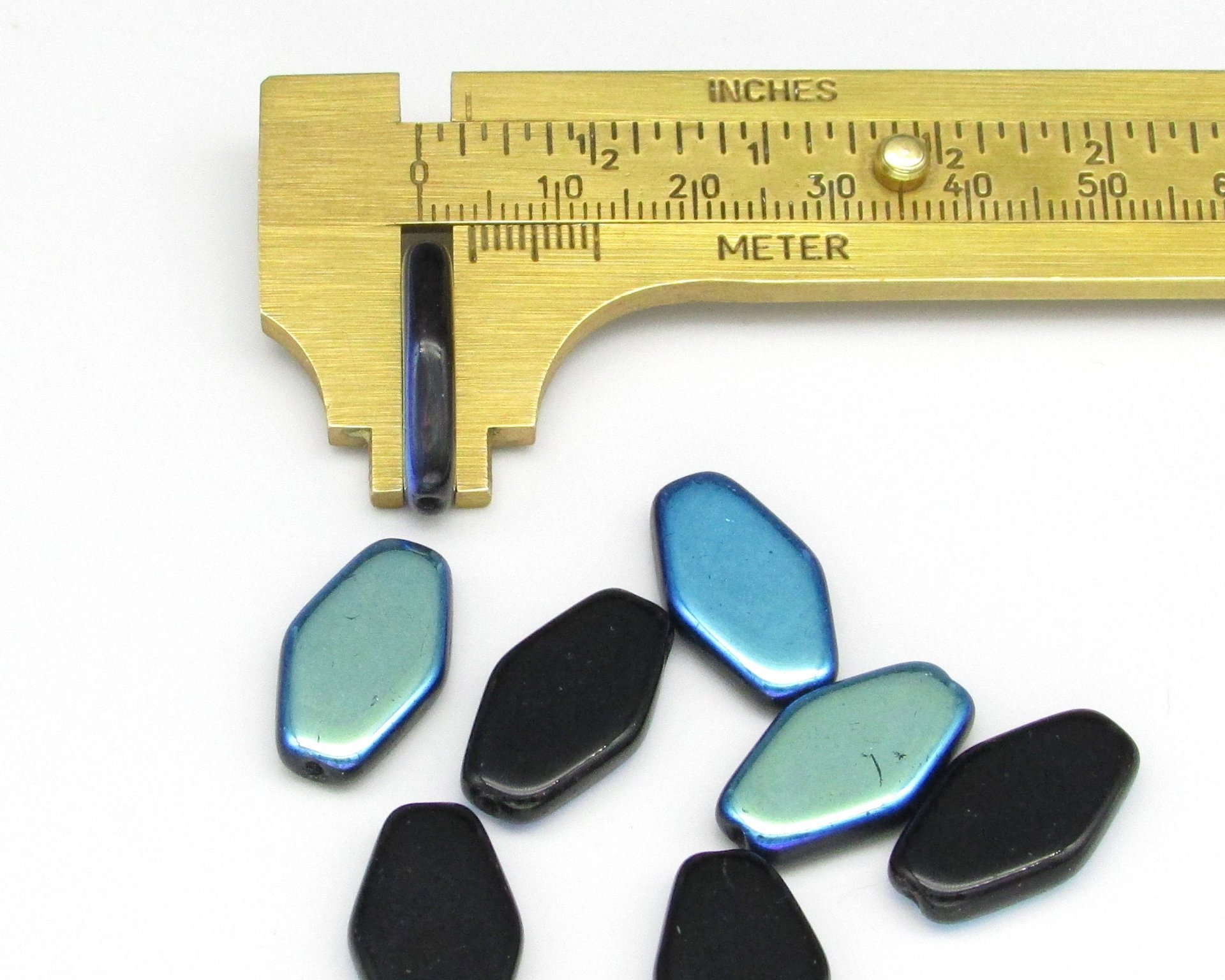 20x12mm Long Flat Hexagon Jet AB Czech Glass Beads