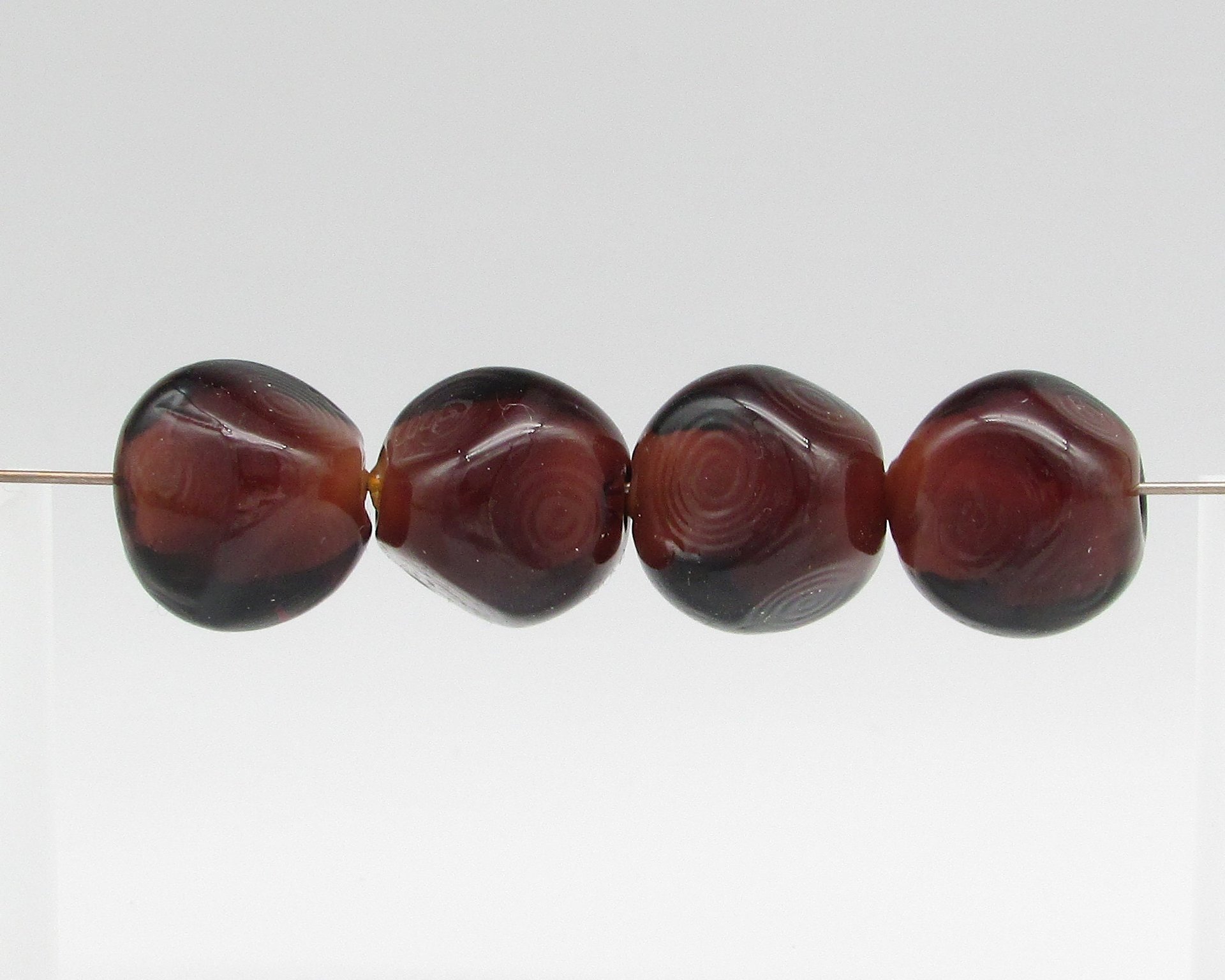 15mm Brown Glass Cube Beads, Vintage Lampwork Nuggets