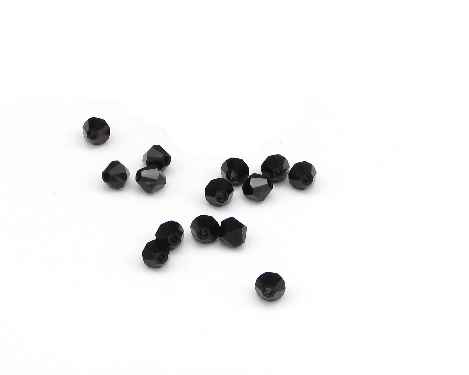 4mm Bicones, Jet Black Vintage Preciosa Crystal Beads