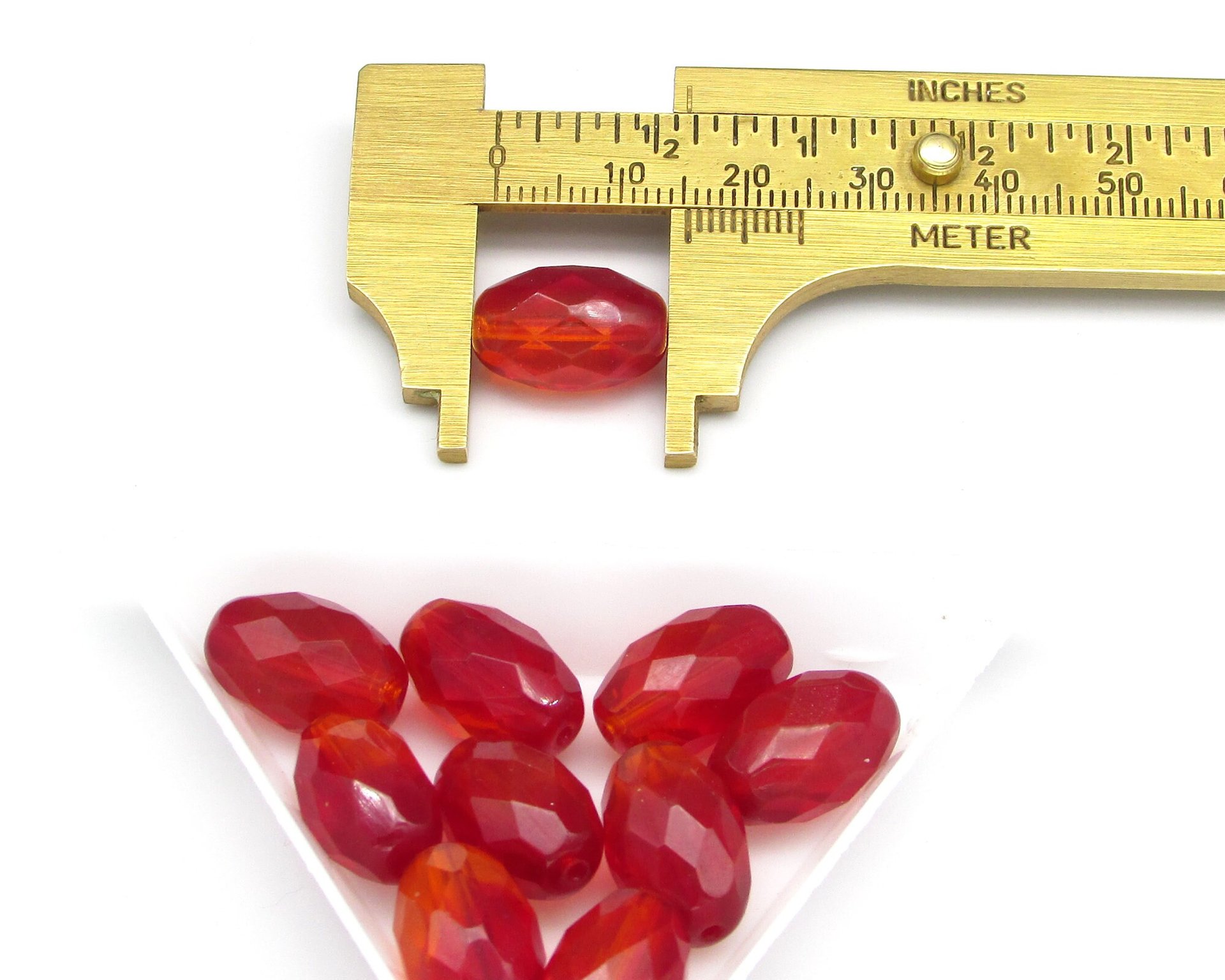 Two-Tone Red and Orange 15x10mm Faceted Oval Glass Beads