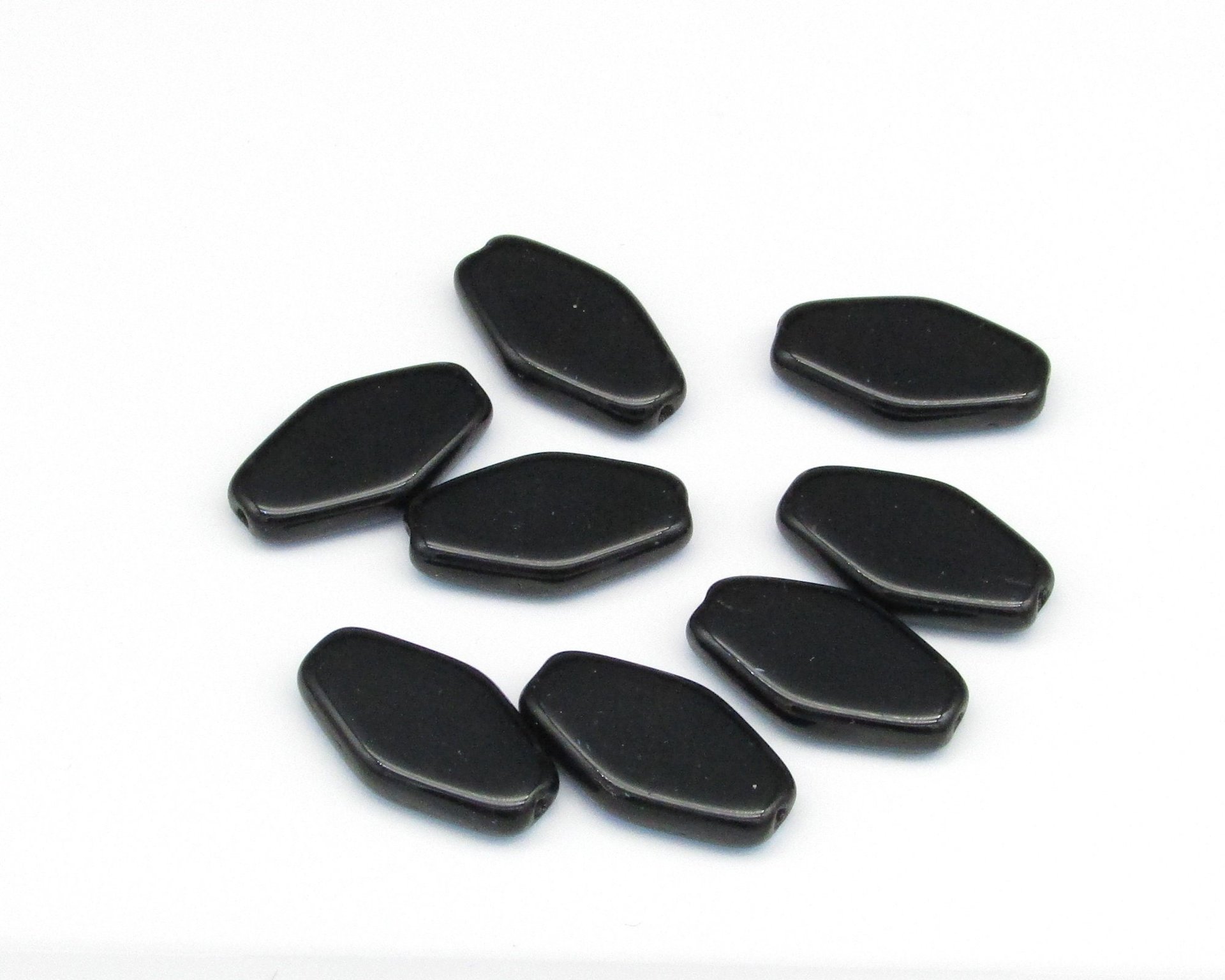 20x12mm Long Flat Hexagon Jet AB Czech Glass Beads