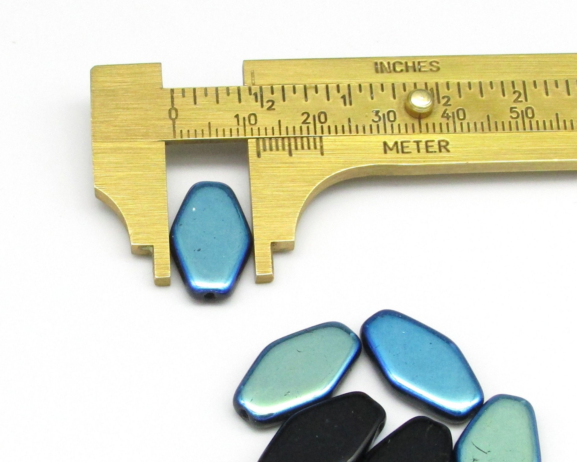 20x12mm Long Flat Hexagon Jet AB Czech Glass Beads