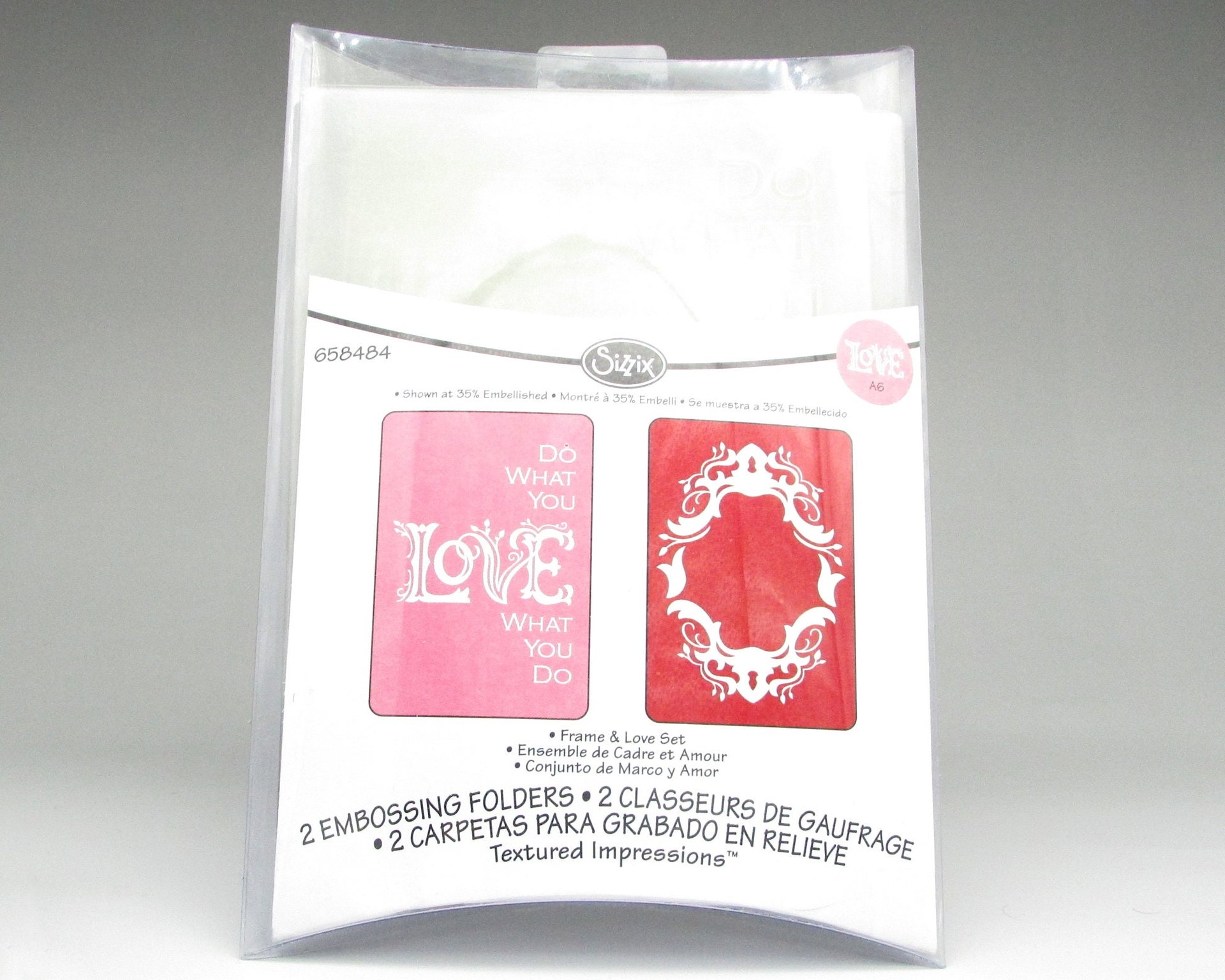 A6 Embossing Folder Set of 2 Sizzix Textured Impressions Frame and Love Set, New in Package