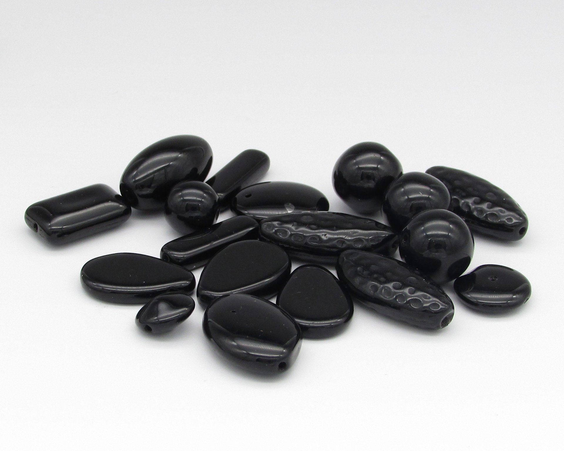 Black Bead Mix, Vintage Czech Pressed Glass