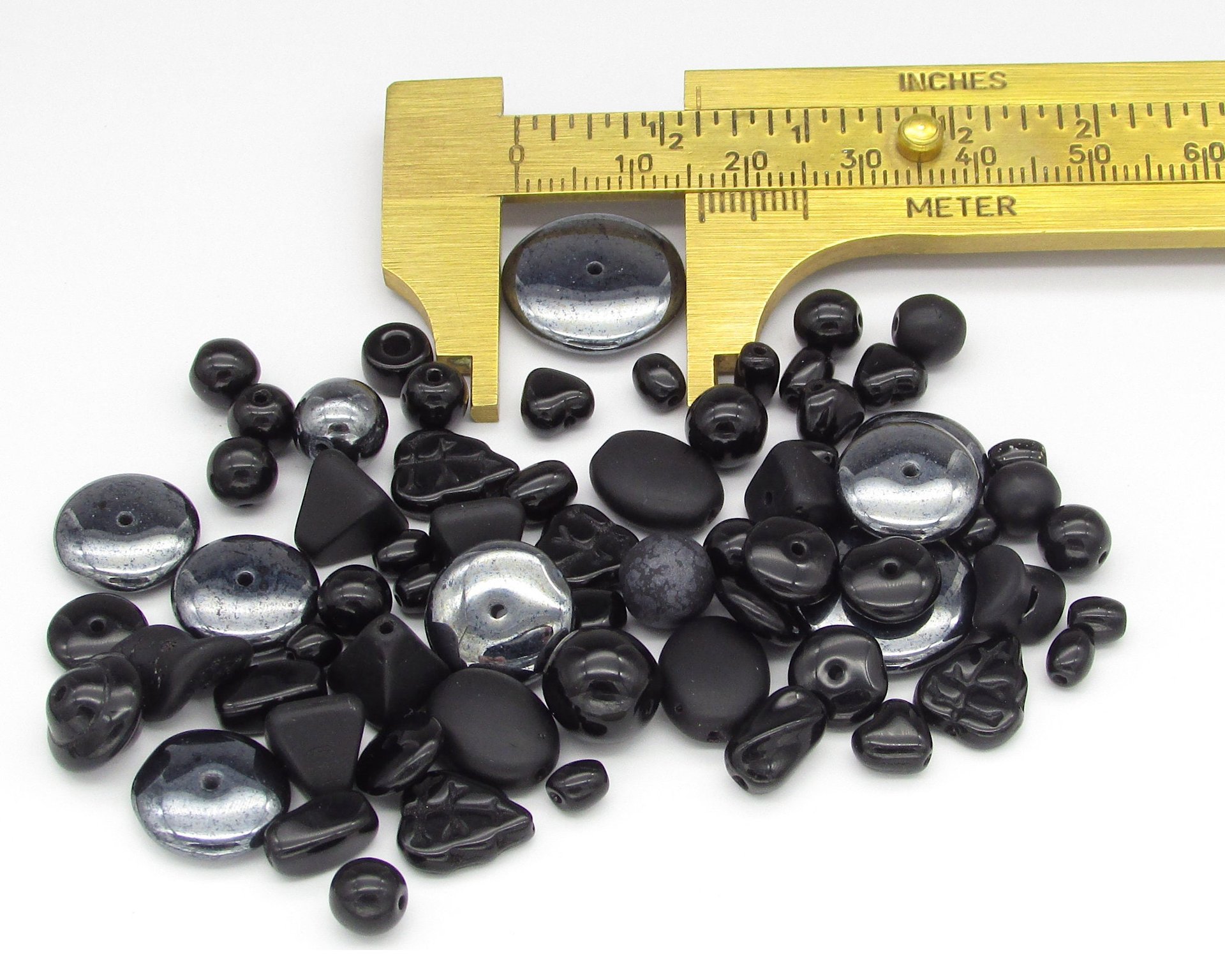 Black Bead Mix, Vintage Czech Pressed Glass