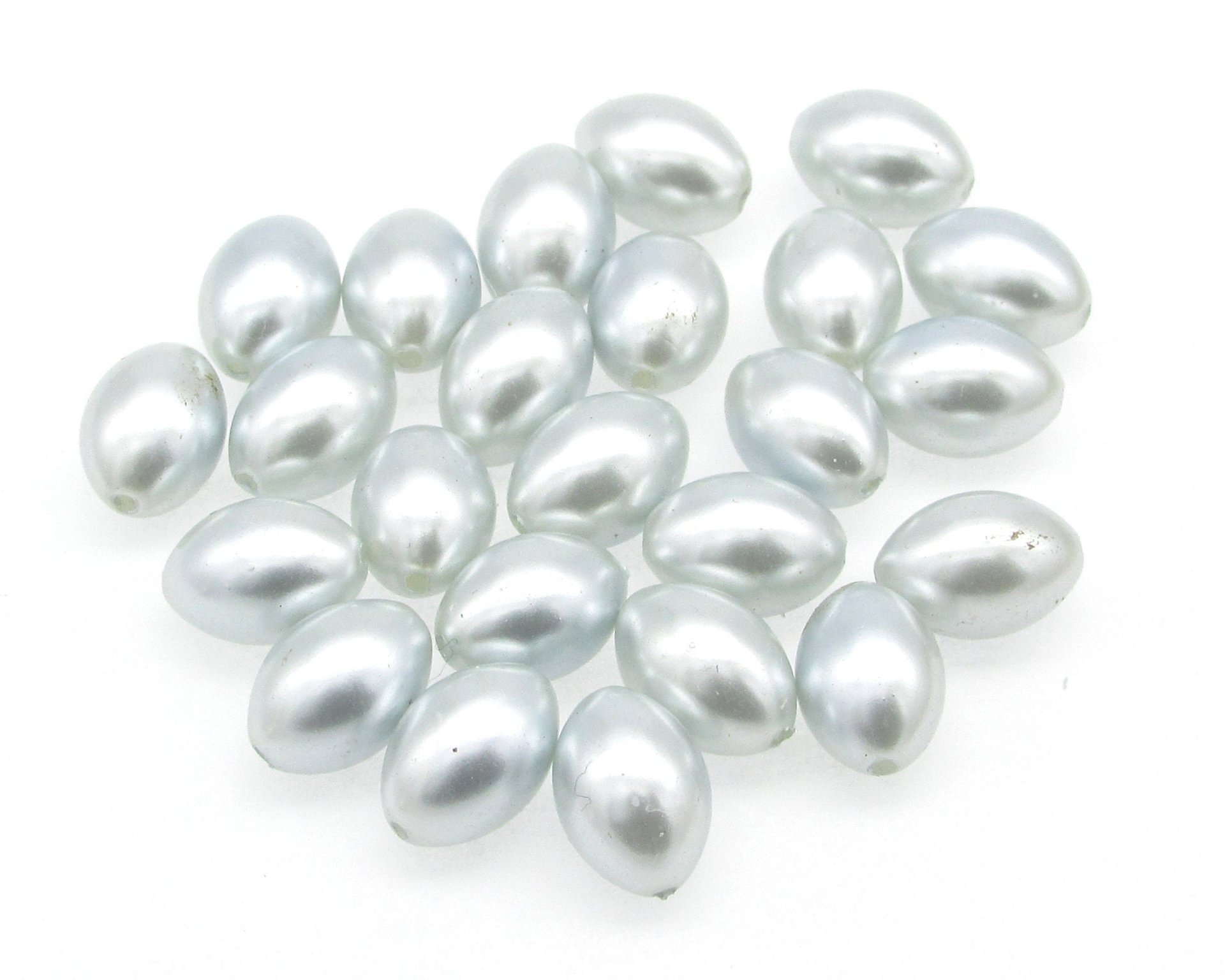 11.5x8mm Oval Rice Beads, Opaque Light Blue Vintage Faux Pearls