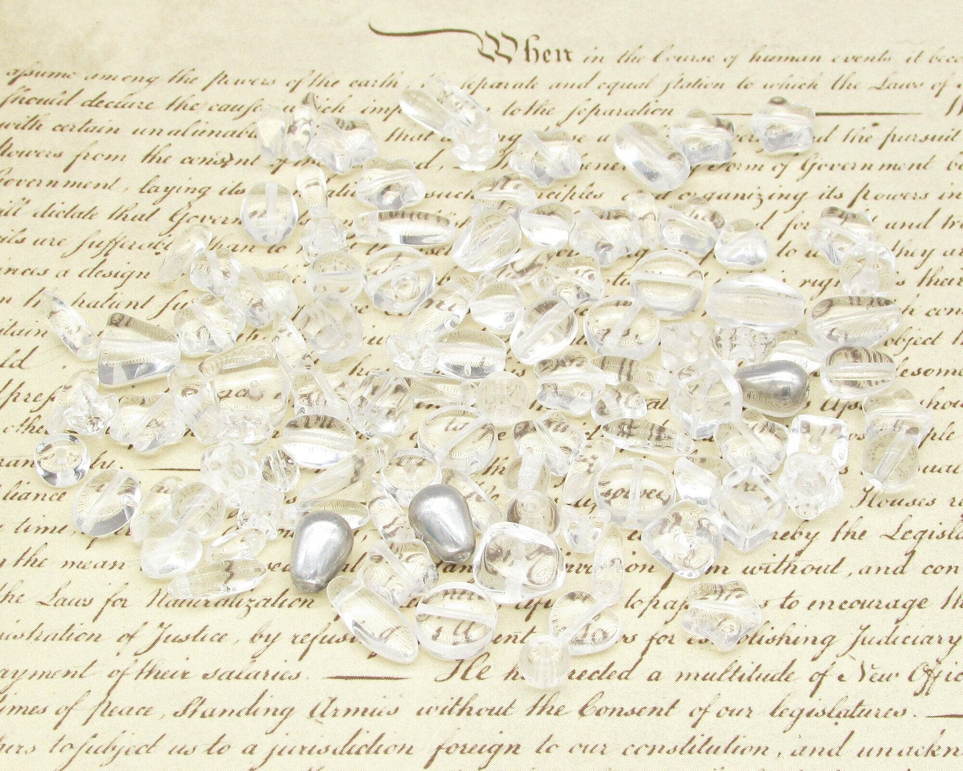 Clear Glass Bead Mix, Vintage Czech Pressed Glass