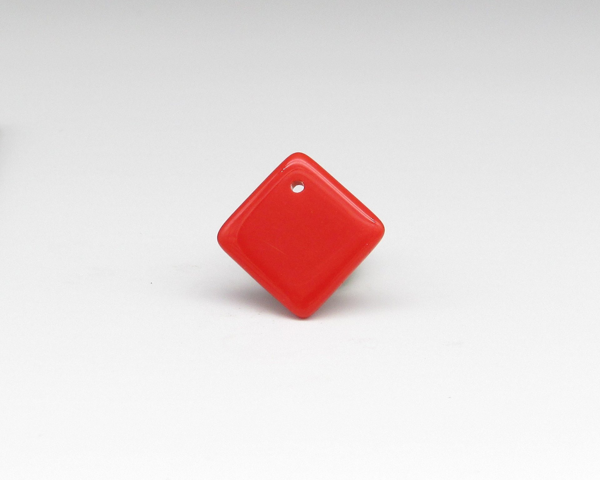 Vintage Glass Pendant Beads, Opaque Jet 14mm Square with Offset Hole