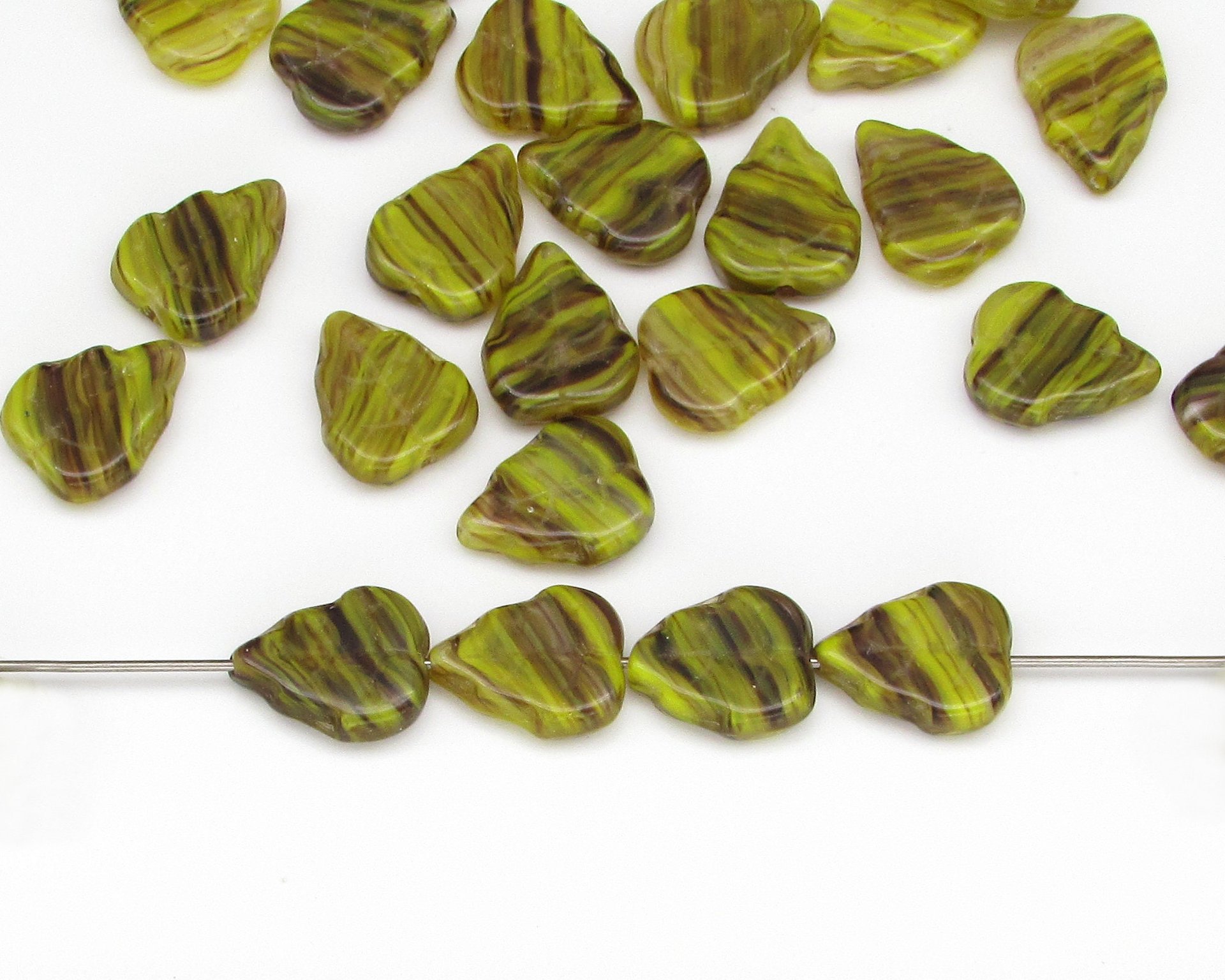 Flat Leaf Beads, 12x10mm Two-Tone Czech Pressed Glass for Charms and Pendants