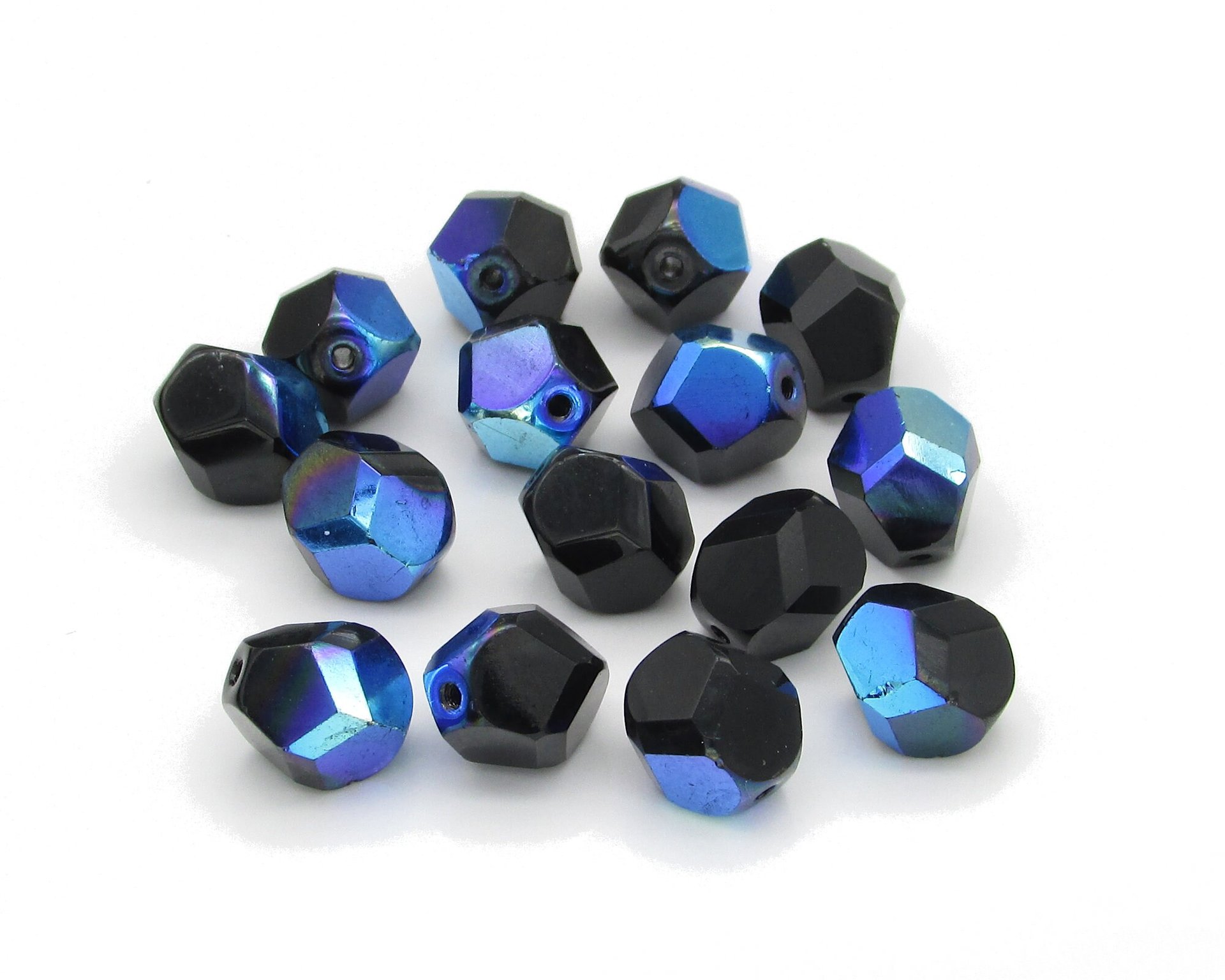 10x9mm Faceted Polycut Beads, Jet AB Czech Fire Polished Glass (15)