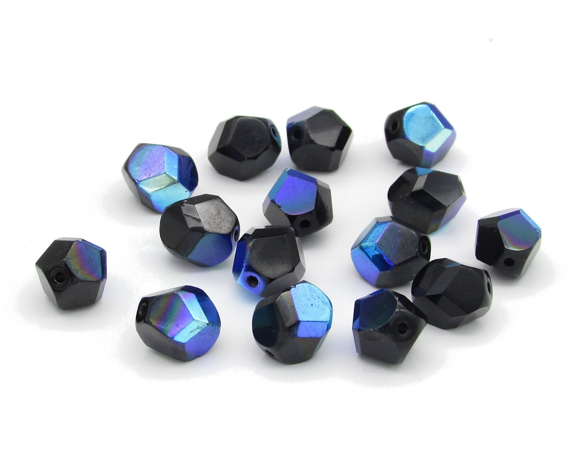 10x9mm Faceted Polycut Beads, Jet AB Czech Fire Polished Glass (15)