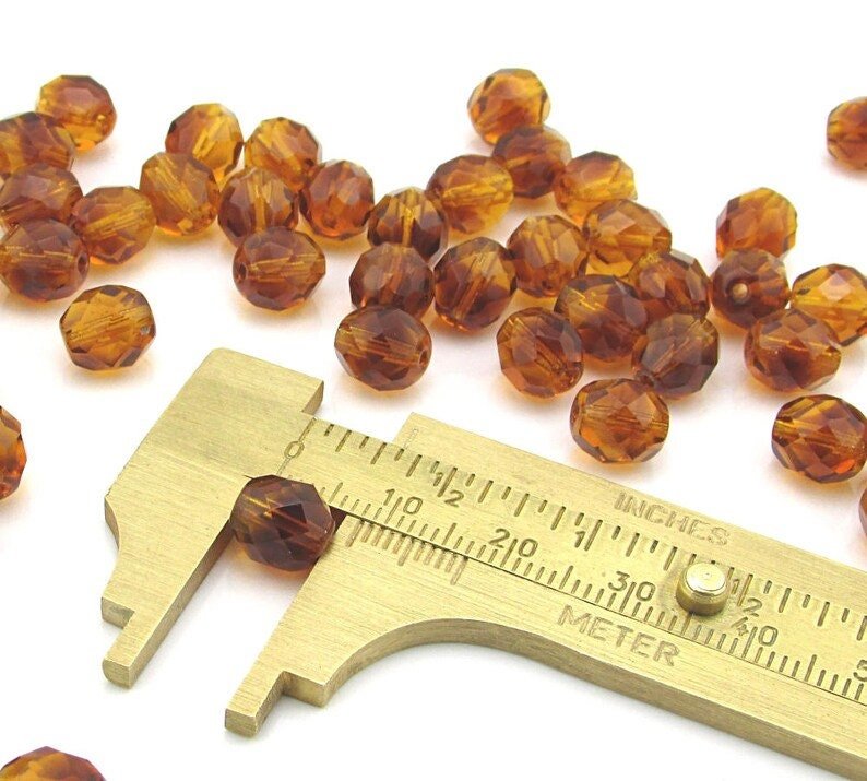 Small Faceted Beads, 2-Tone Brown Czech Glass Fire Polished Rounds