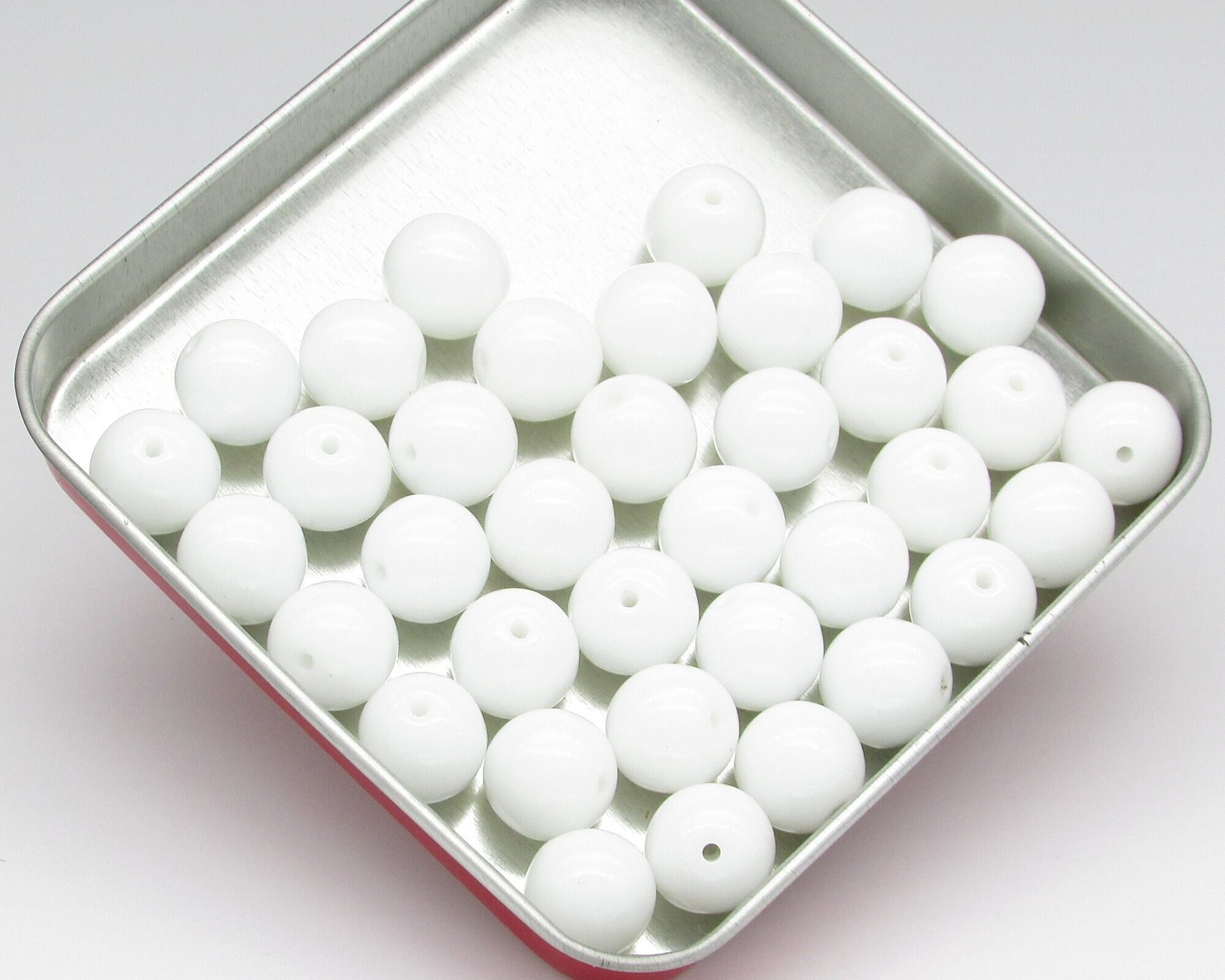 Opaque White Druks, Smooth Round Beads, 6-11mm Vintage Czech Glass Spacers