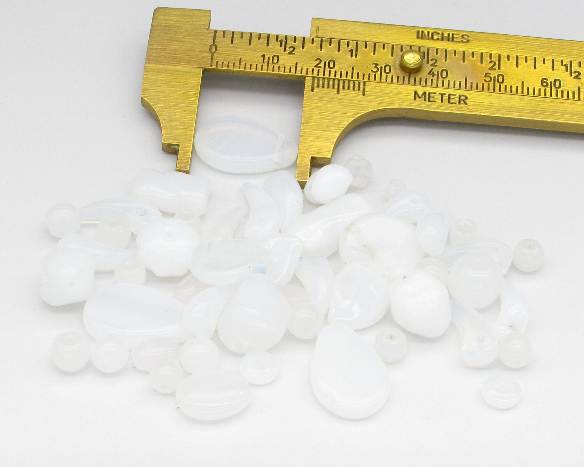 White Bead Mix, Vintage Czech Pressed Glass