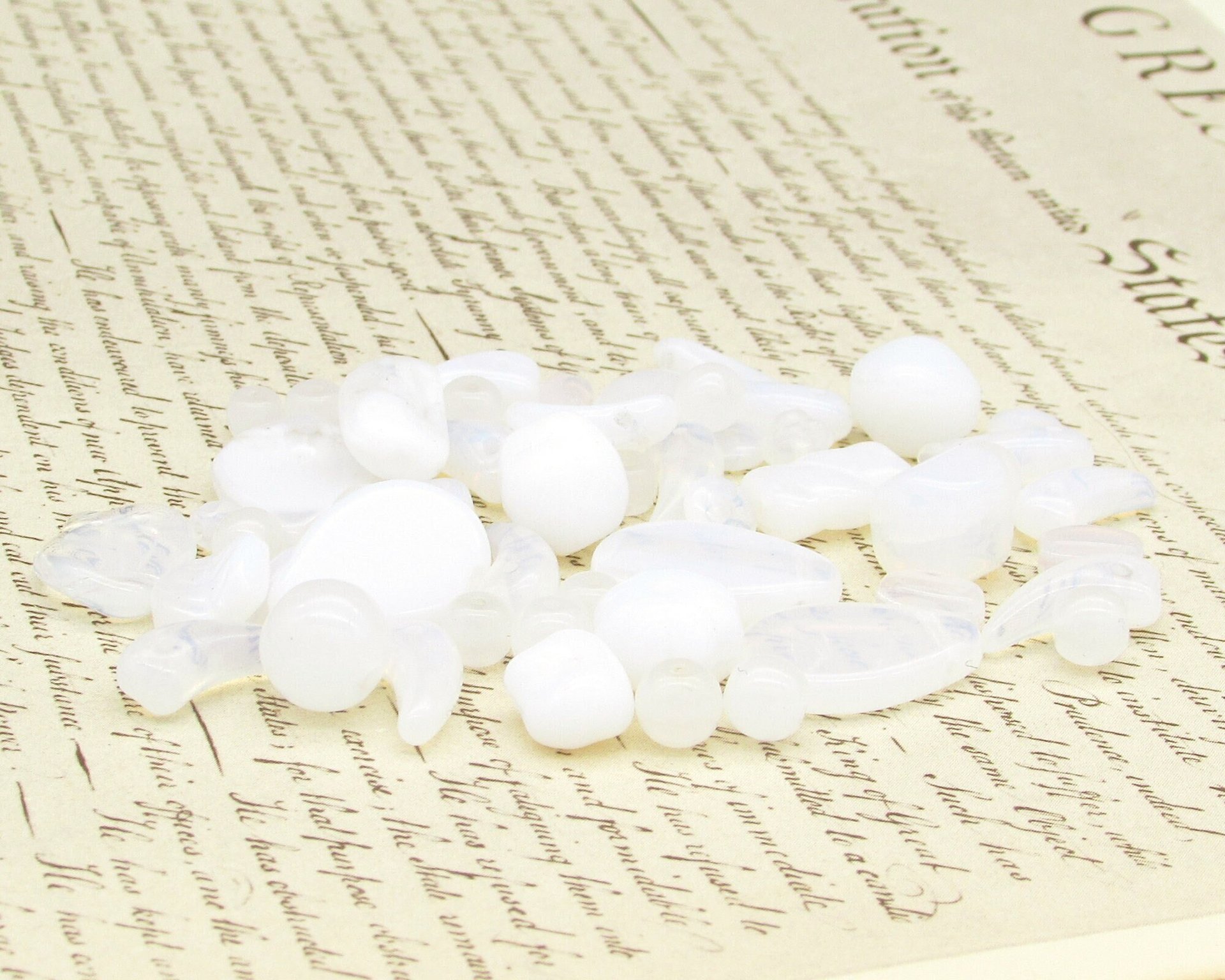 White Bead Mix, Vintage Czech Pressed Glass