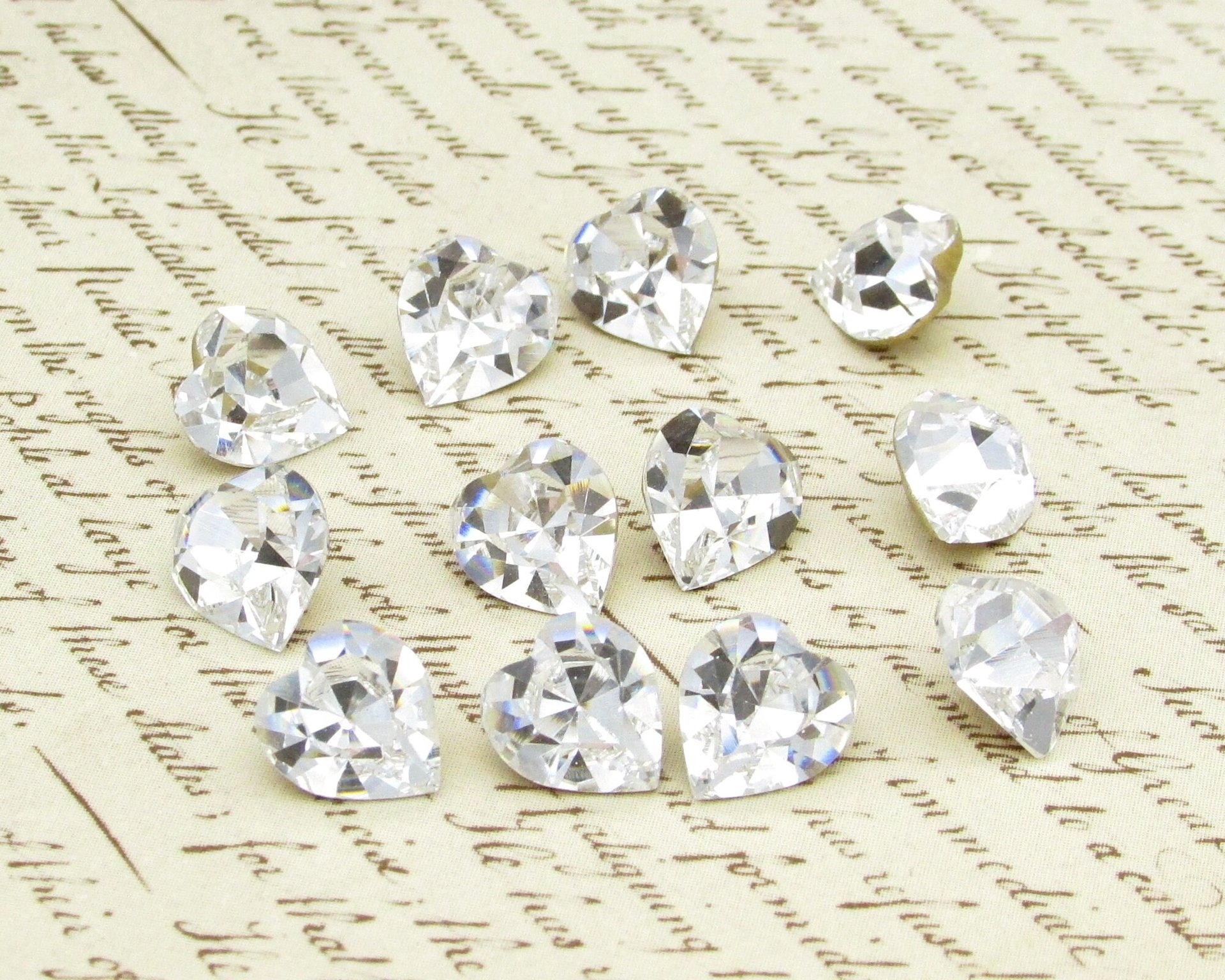 8.8mm x 8mm Rhinestone Hearts, Foiled Crystal Faceted Point Back Gems (12)