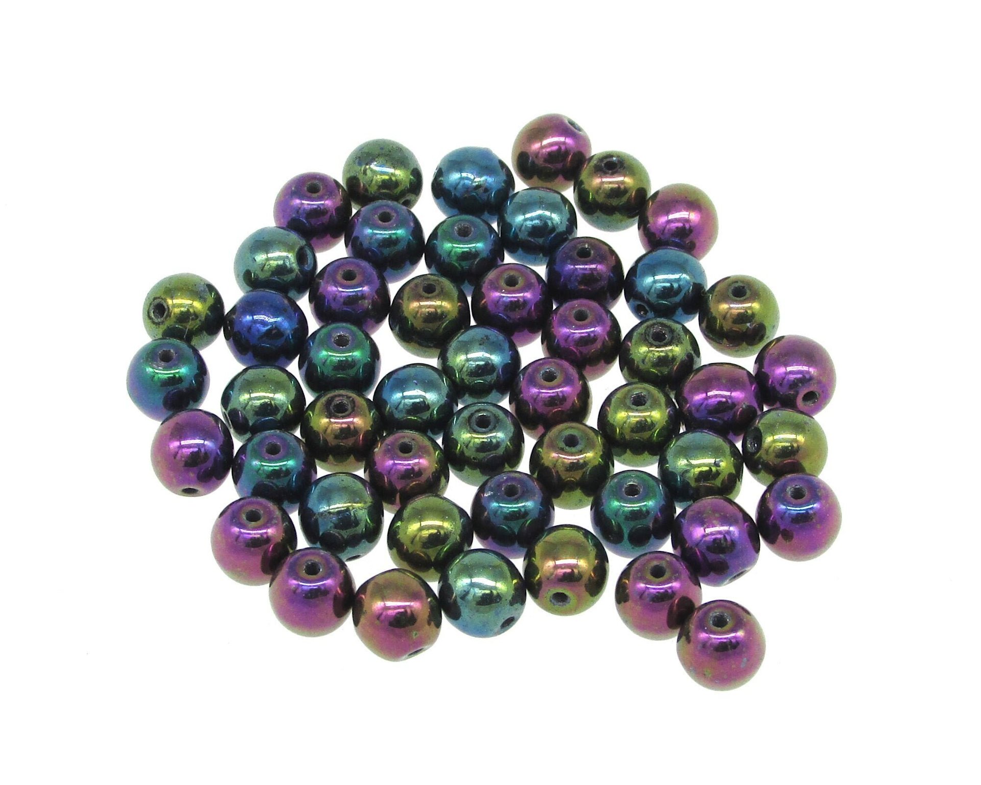 6mm Round Beads, Metallic Purple Iris Druk Czech Pressed Glass Druk Spacers (50)
