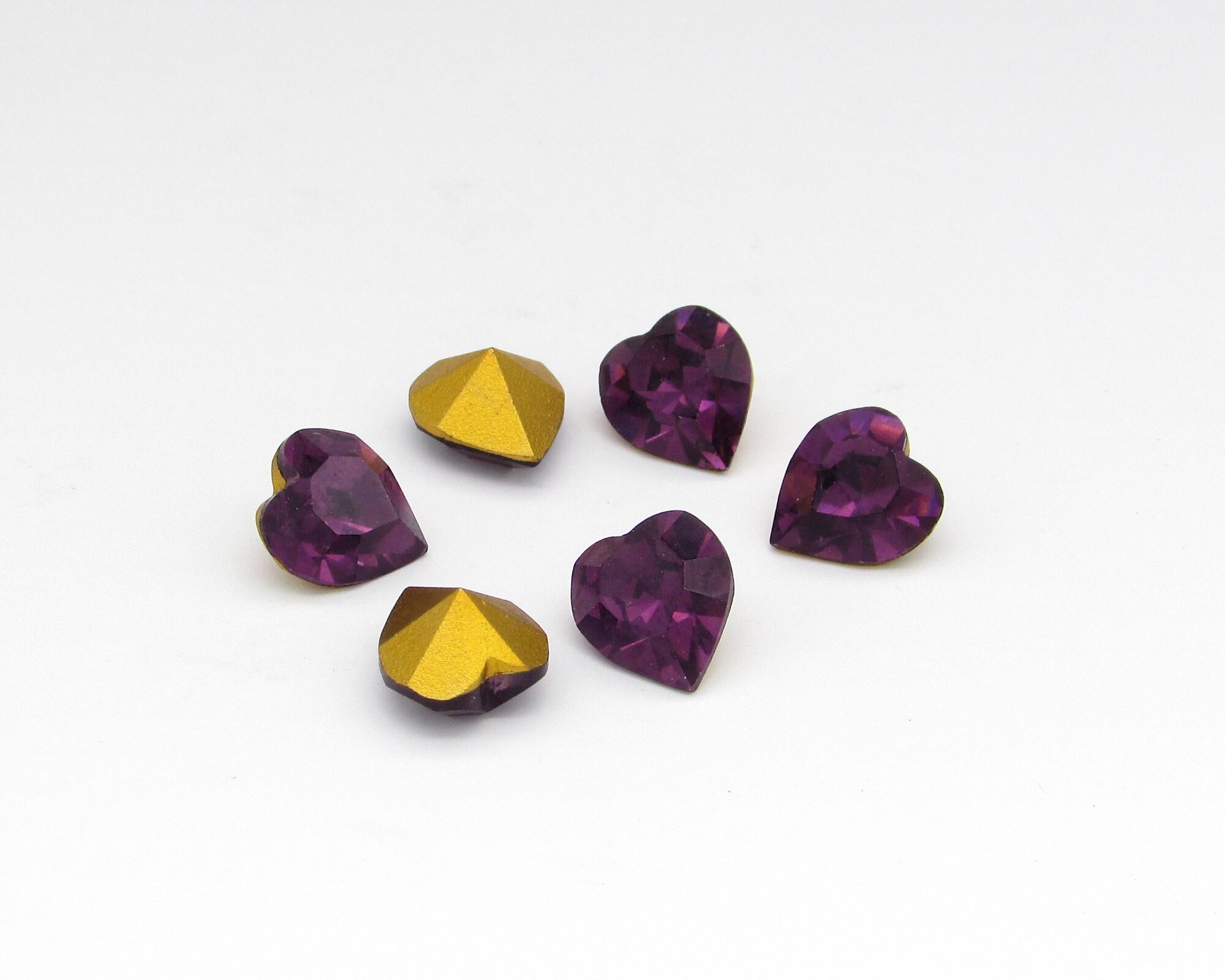 11mm Heart Point Back Rhinestones, Foiled Amethyst Vintage K. S. & Co