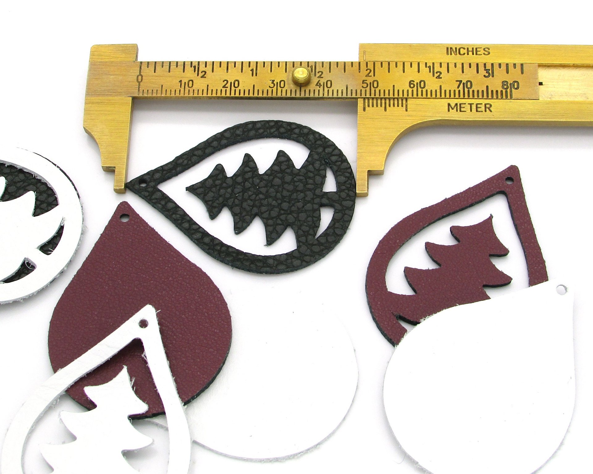 2" Large Teardrops with Pine Tree Cut-Outs, Top Grain Leather