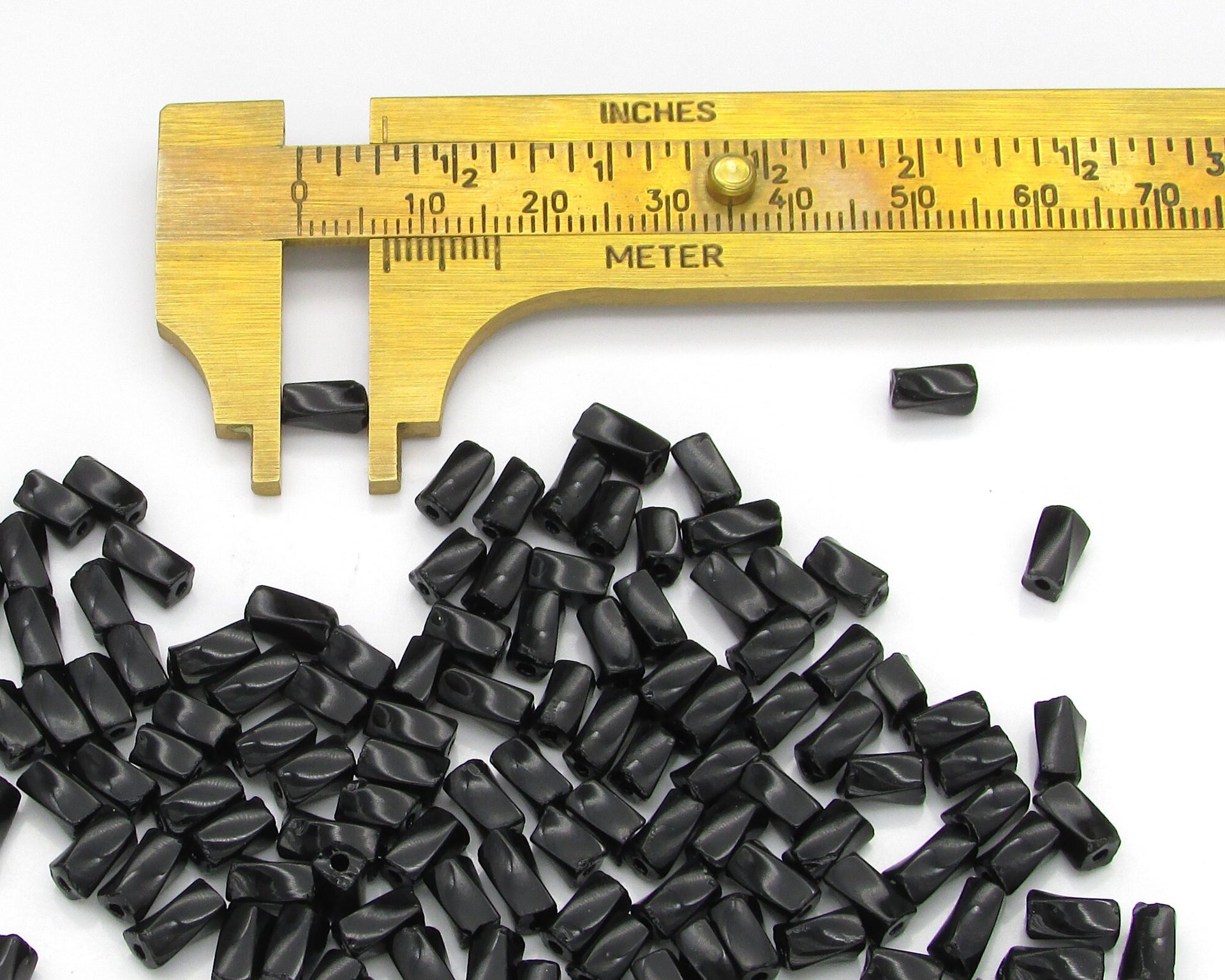 7mm Twisted Square Tube Beads, Opaque Jet