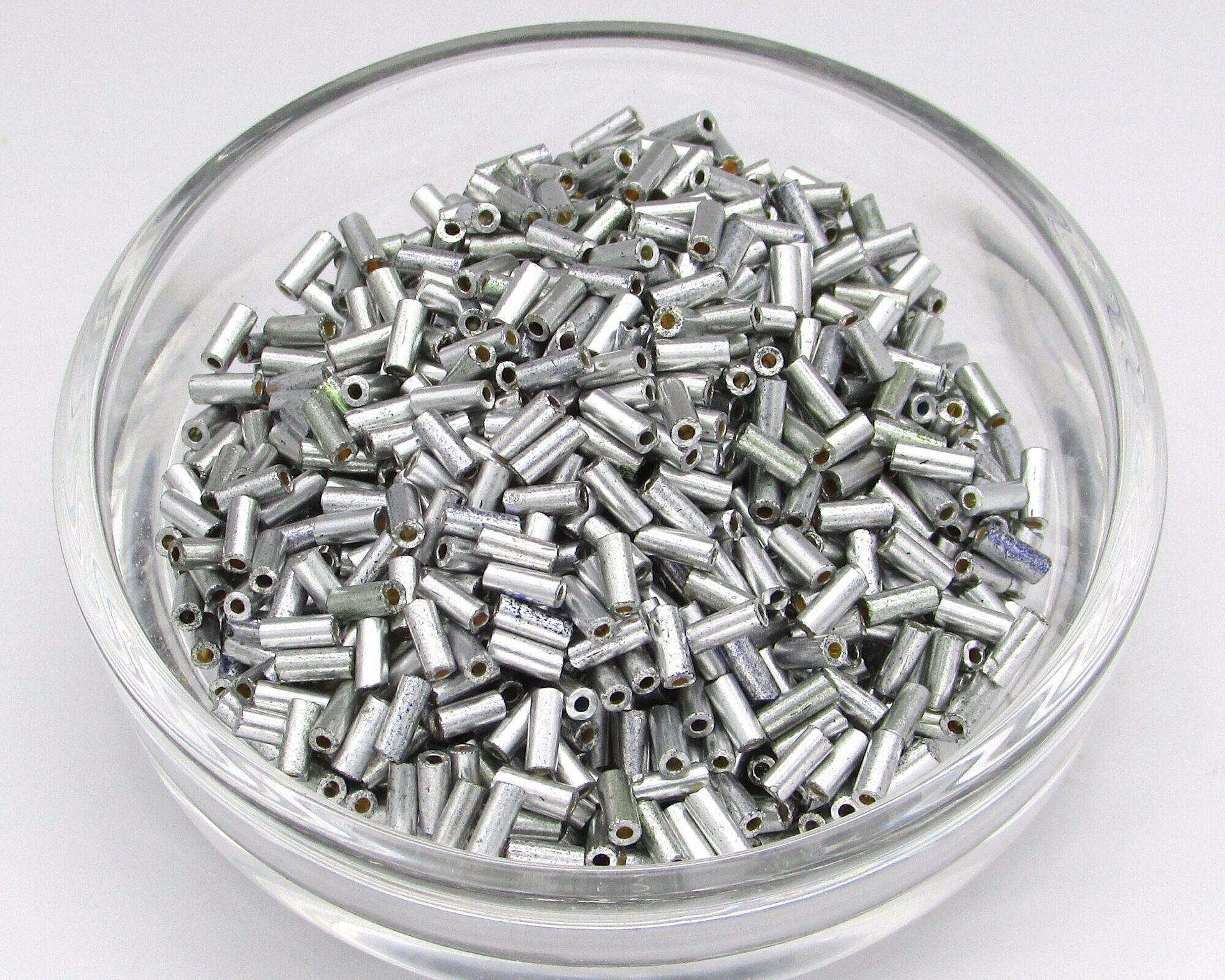Size 2 Bugle Beads, Matte Aluminum Silver