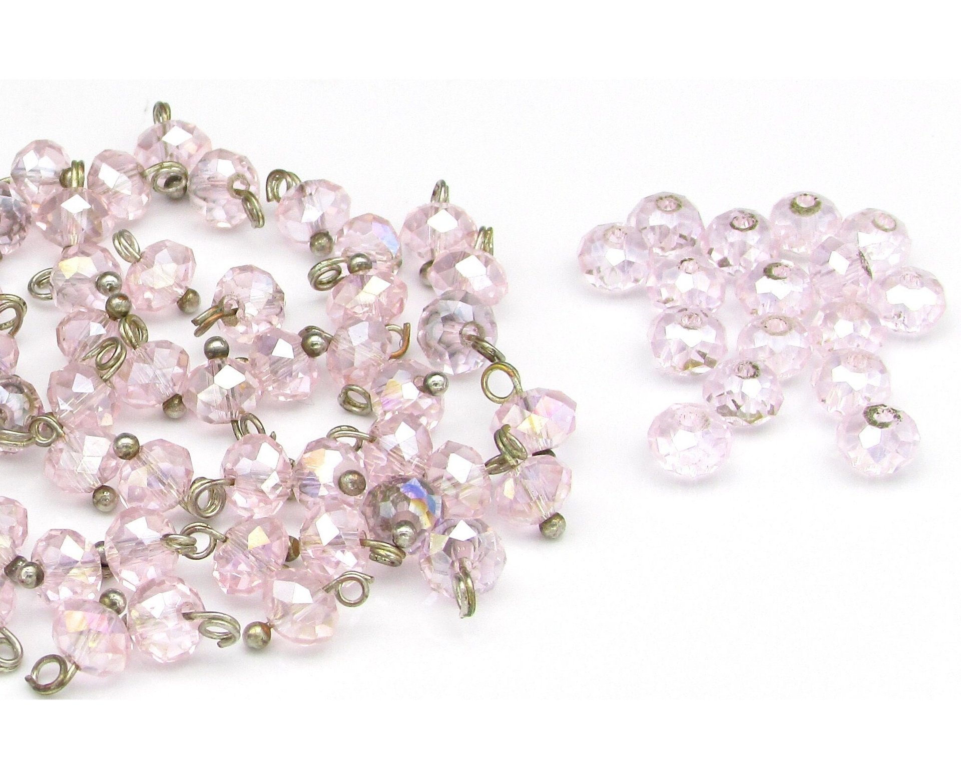 Vintage 4x6mm Faceted Rondelles, Iridescent Rose Glass Beads