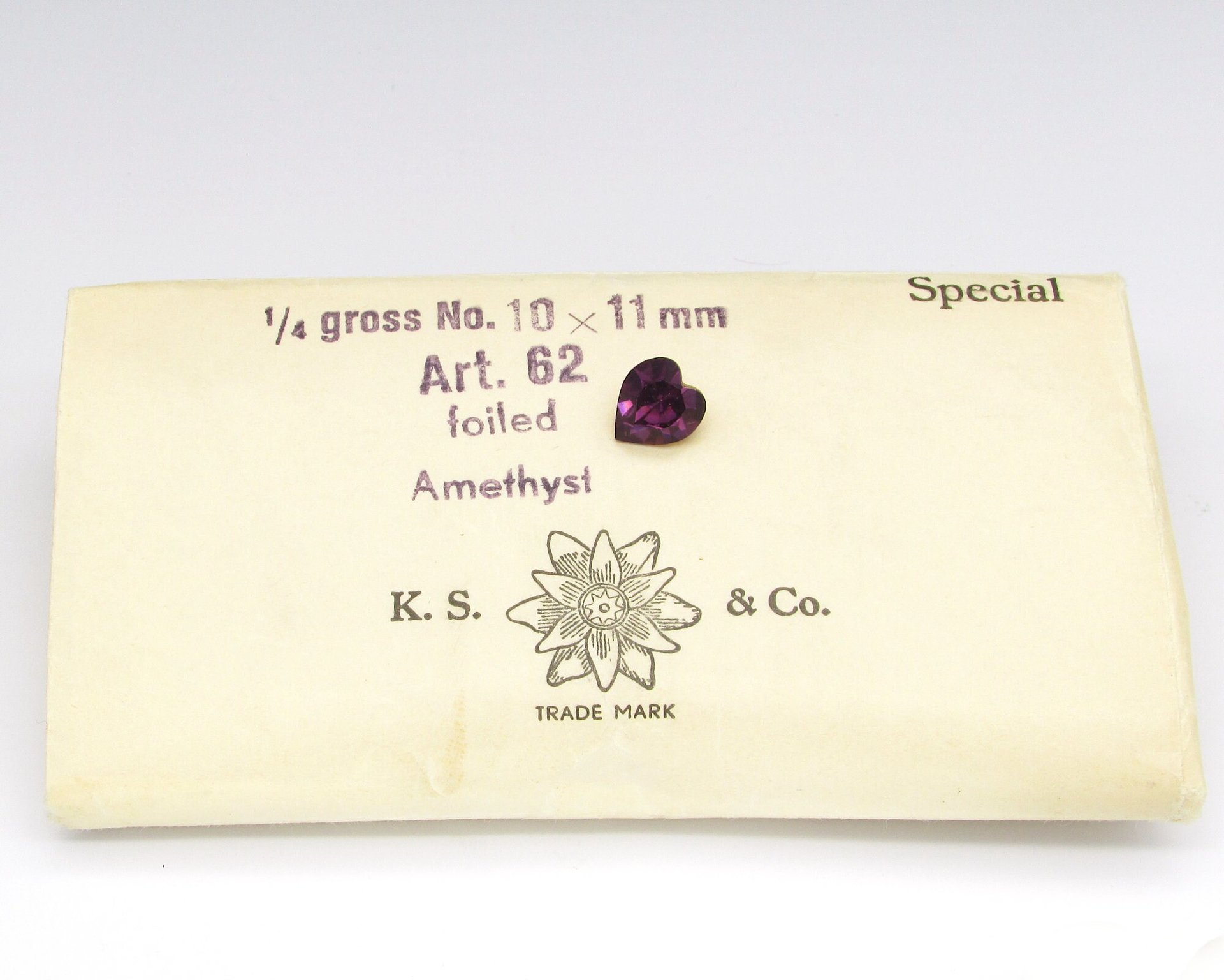 11mm Heart Point Back Rhinestones, Foiled Amethyst Vintage K. S. & Co