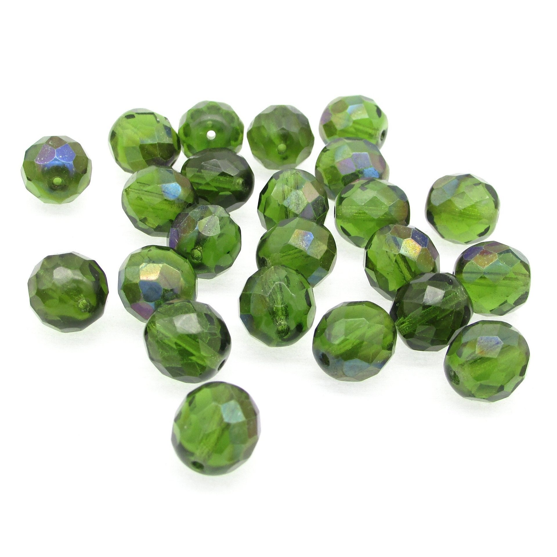 Green 10mm Faceted Rounds, Czech Glass Beads, Choose a Shade