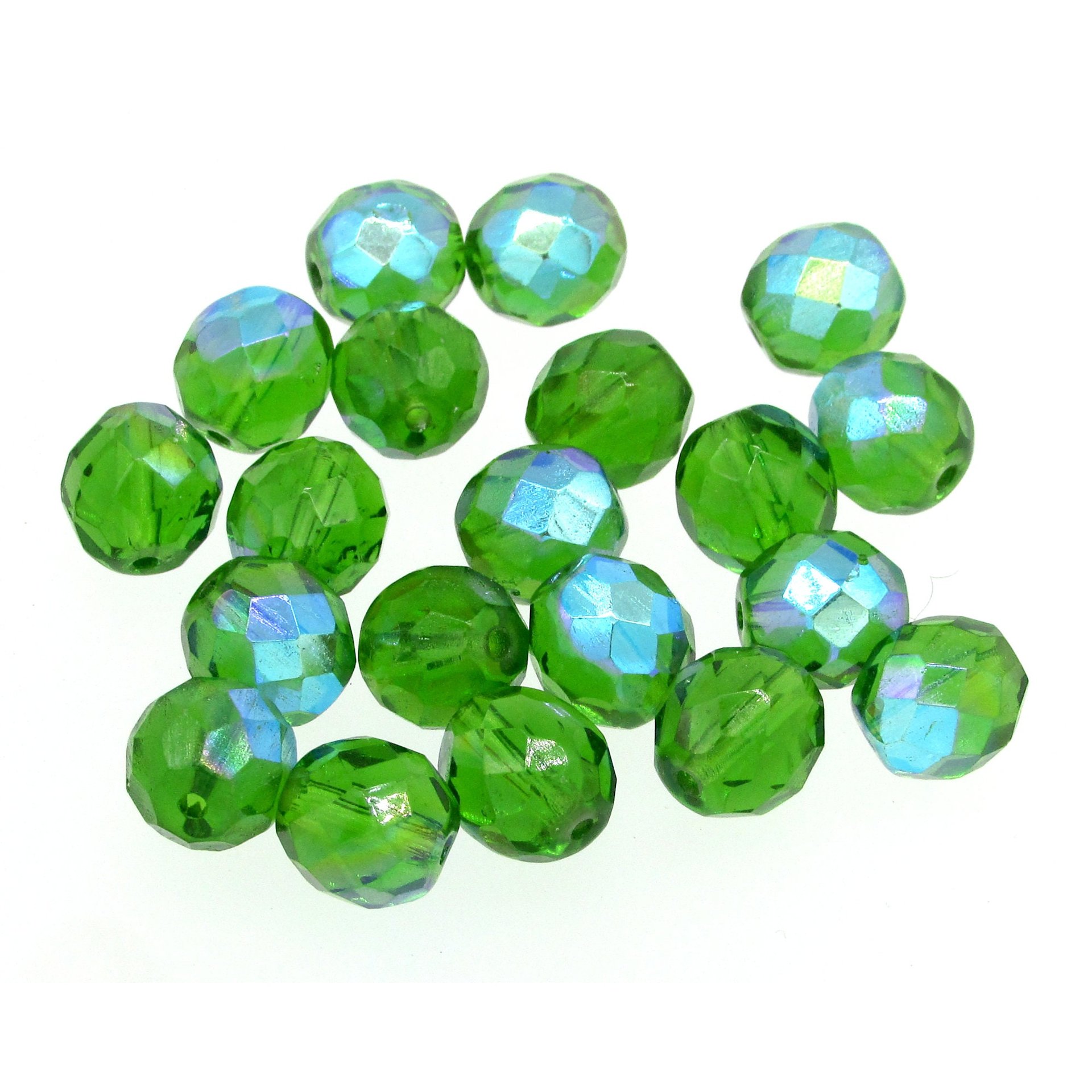 Green 10mm Faceted Rounds, Czech Glass Beads, Choose a Shade