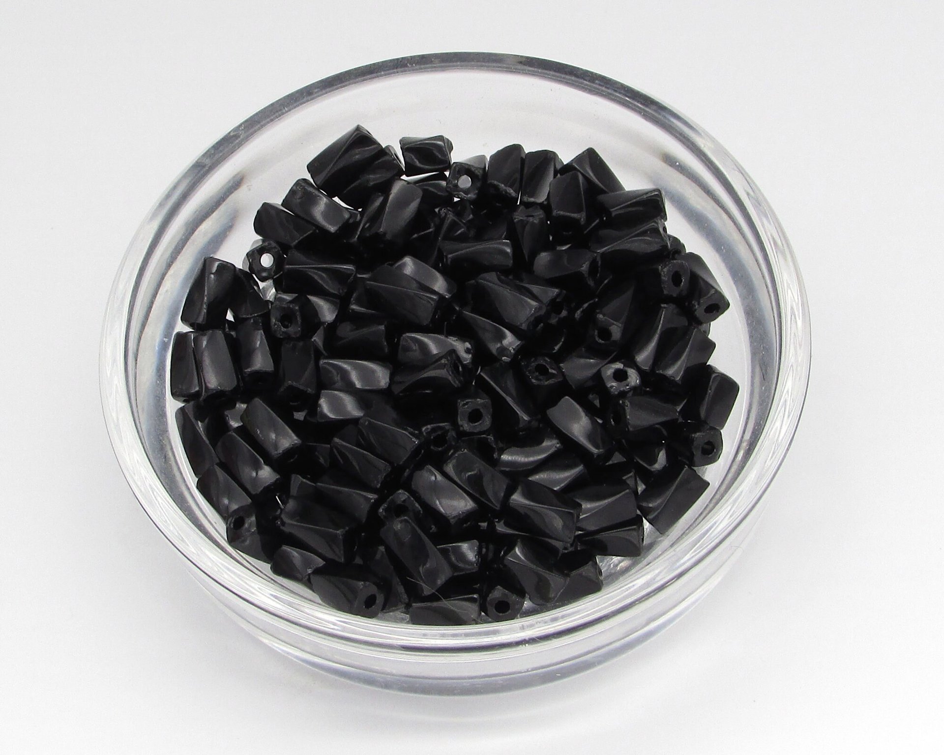 7mm Twisted Square Tube Beads, Opaque Jet