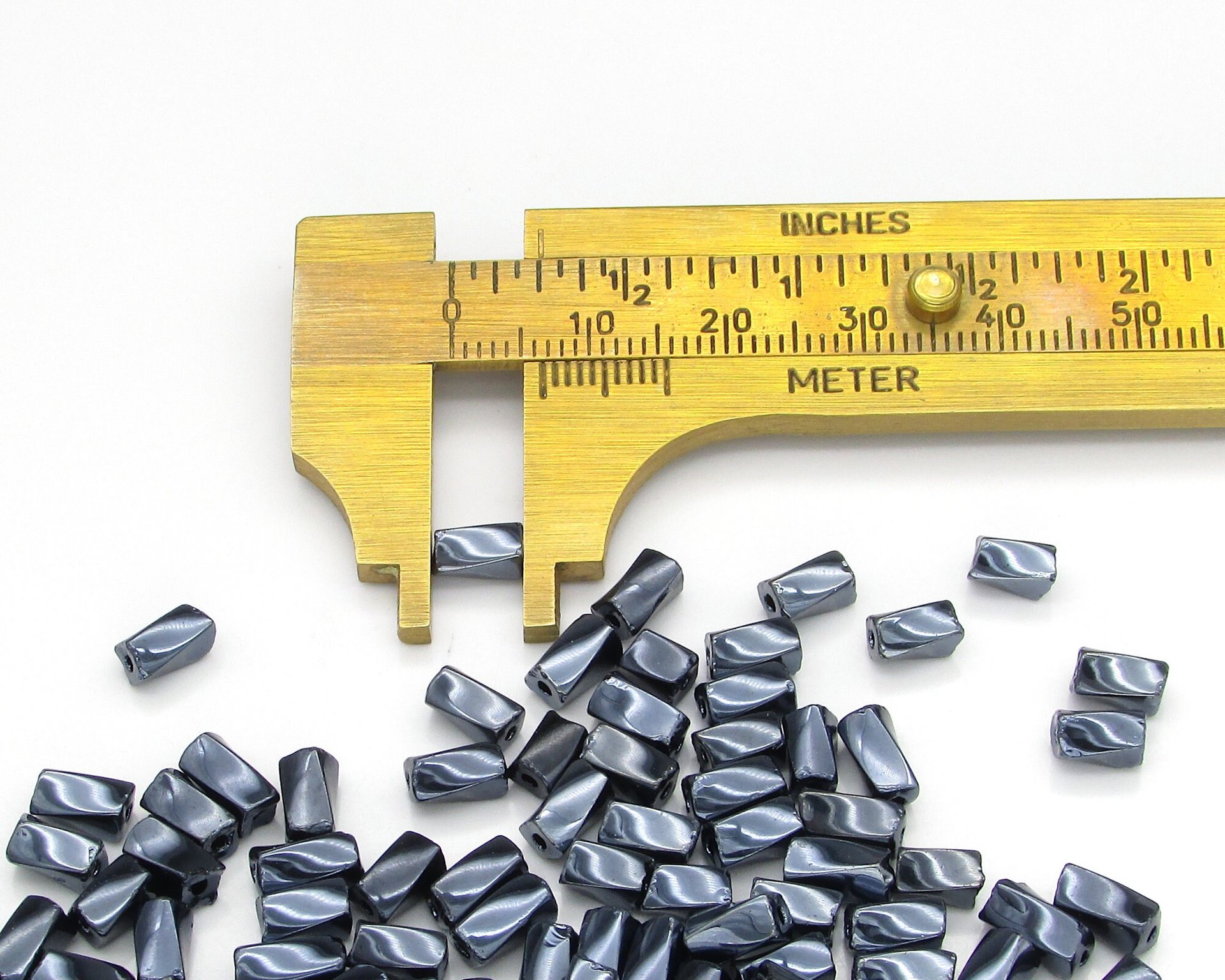 7mm Twisted Square Tube Beads, Opaque Gunmetal Gray