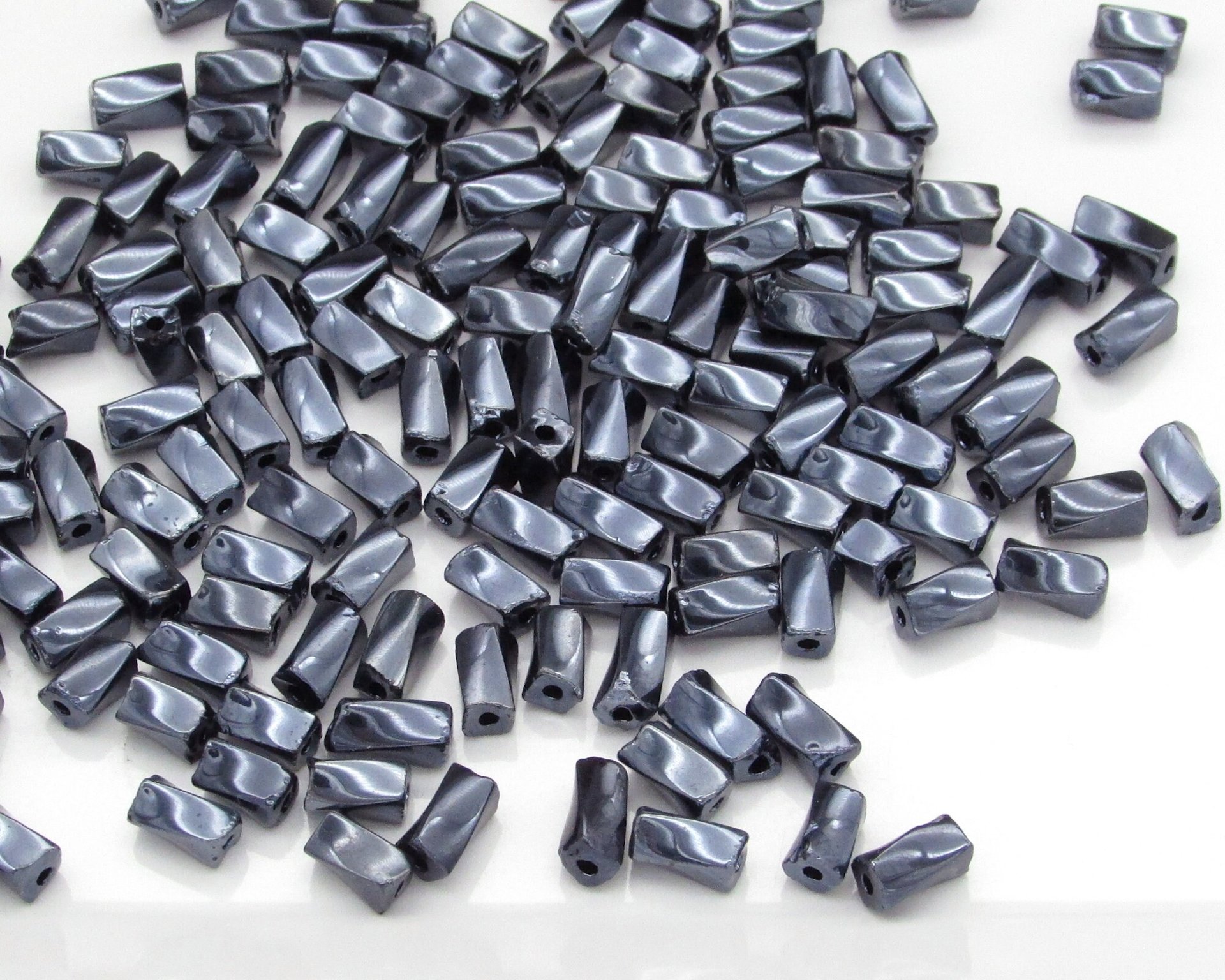 7mm Twisted Square Tube Beads, Opaque Gunmetal Gray