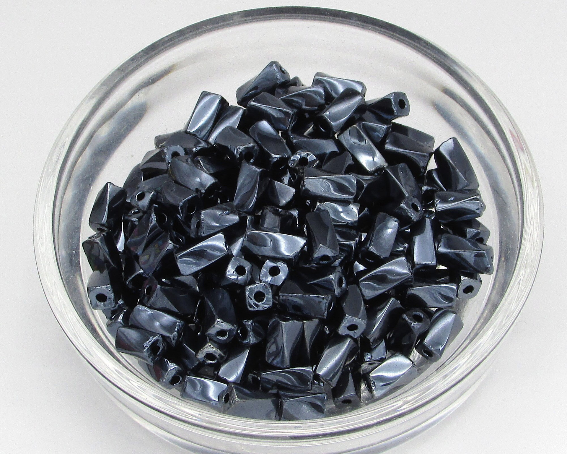 7mm Twisted Square Tube Beads, Opaque Gunmetal Gray