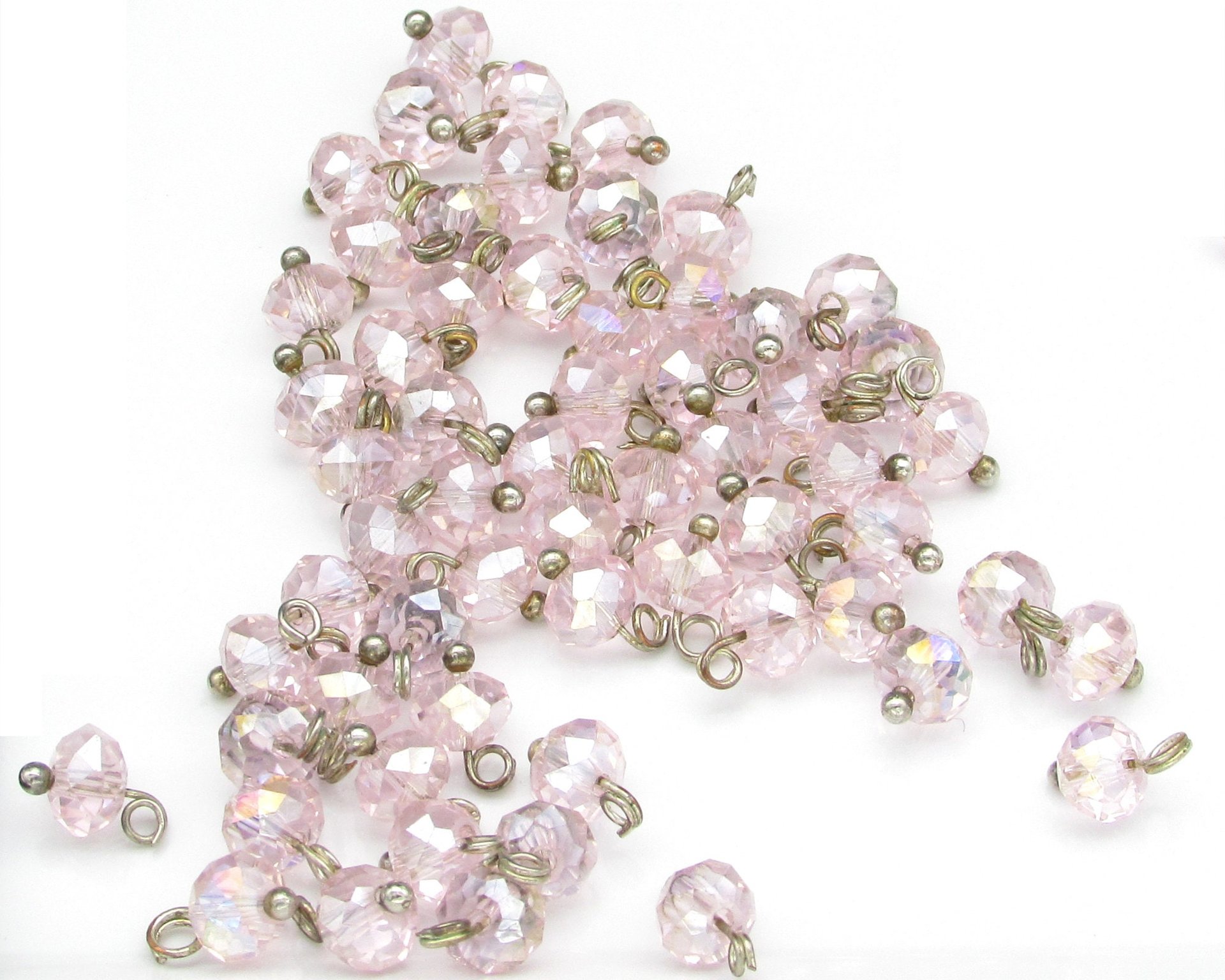 Vintage 4x6mm Faceted Rondelles, Iridescent Rose Glass Beads