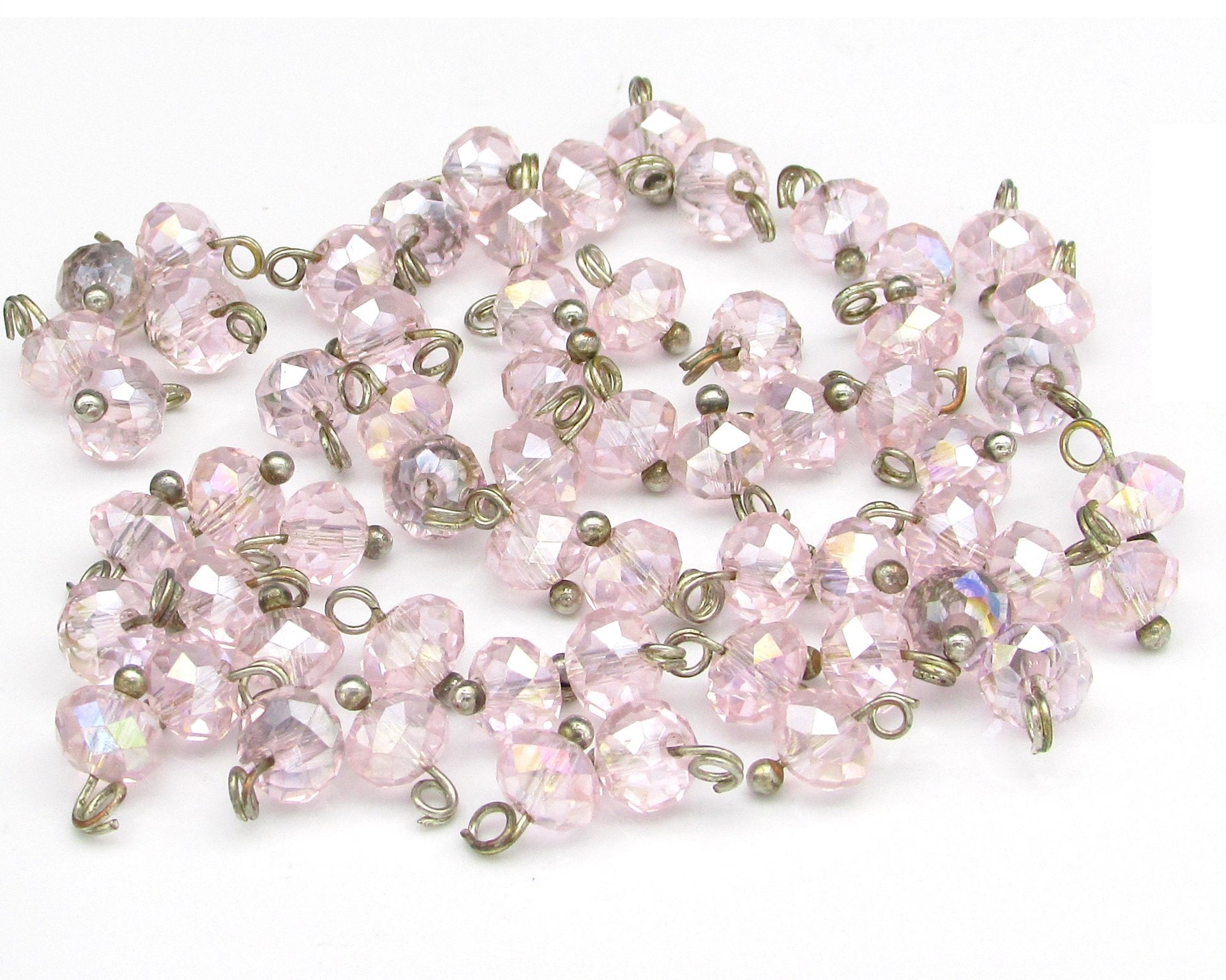 Vintage 4x6mm Faceted Rondelles, Iridescent Rose Glass Beads