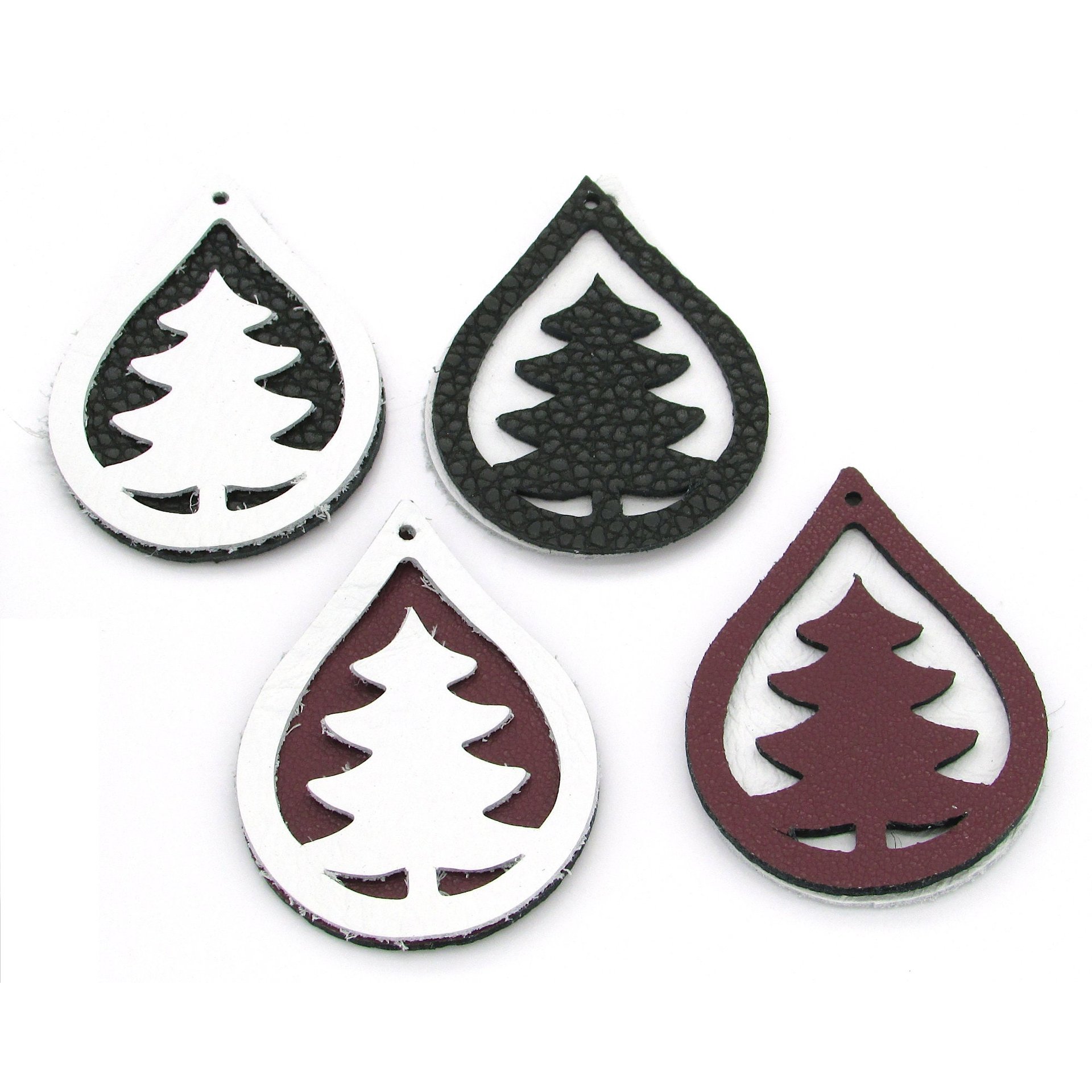 2" Large Teardrops with Pine Tree Cut-Outs, Top Grain Leather