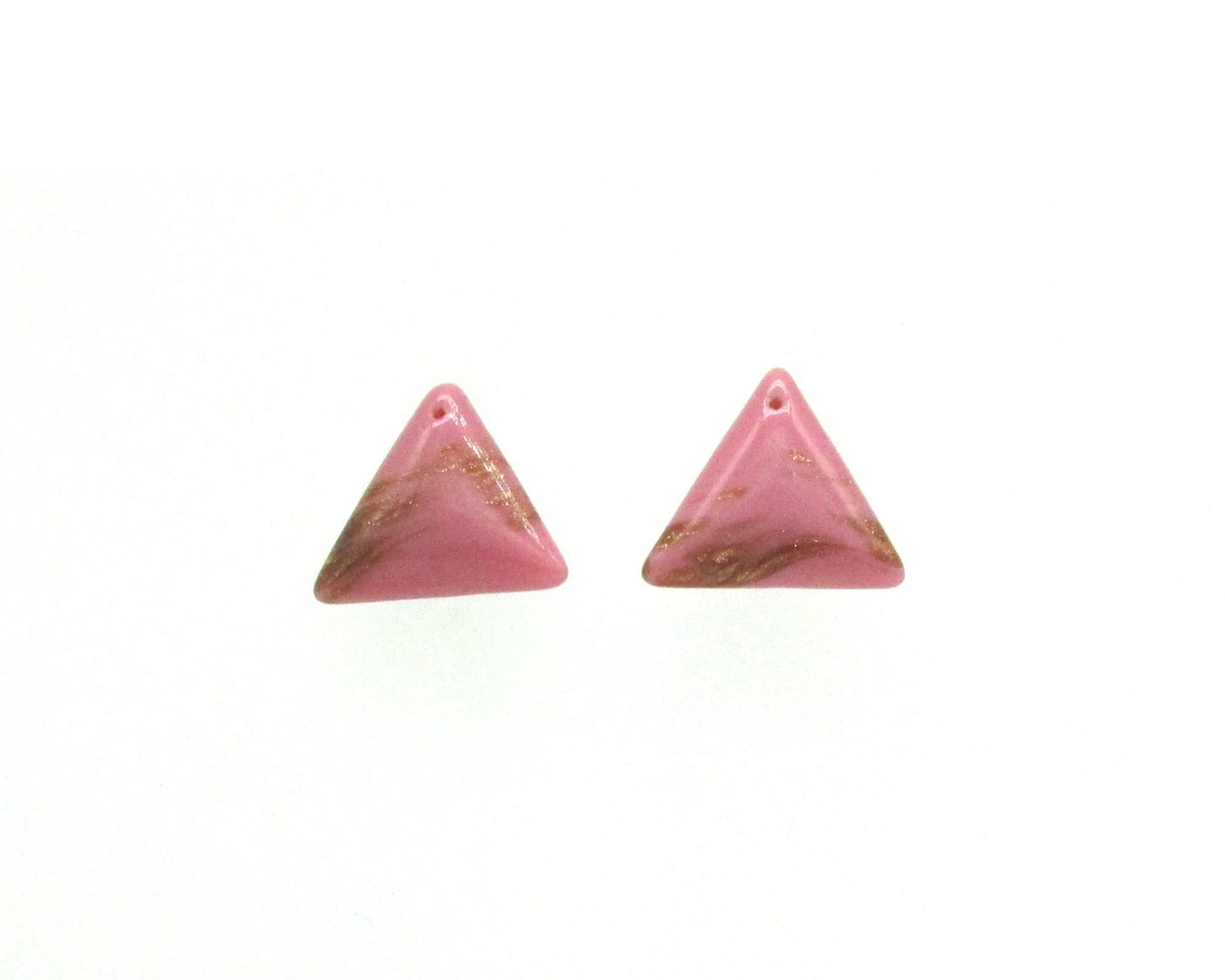18mm Triangular Pendants, Top Drilled Vintage Pink and Gold Glass Stones