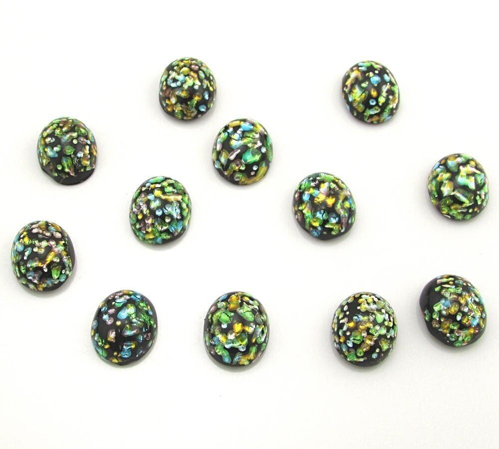 Vintage 12x10mm Oval Foiled Lampwork Cabochons