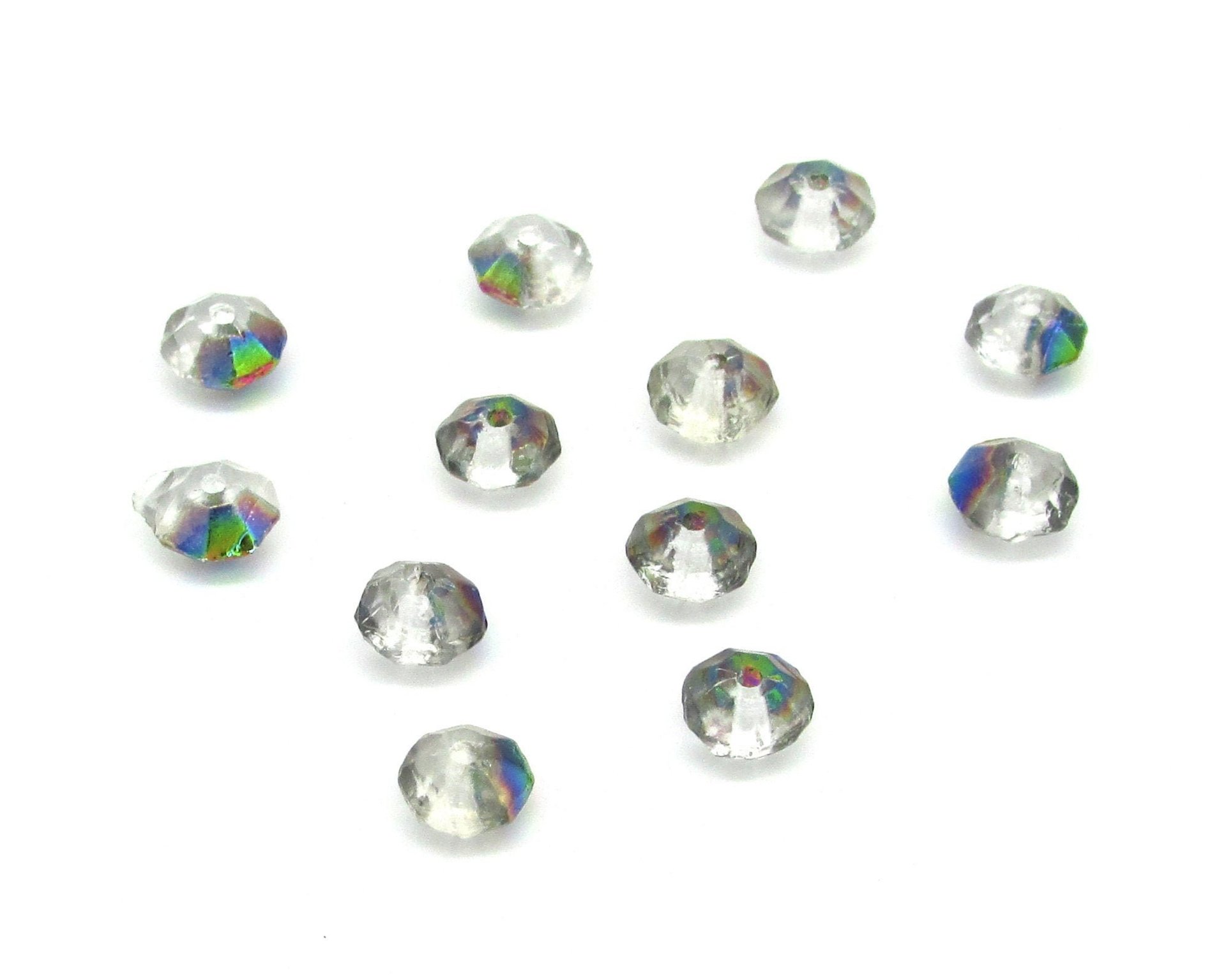 Vintage 6mm Rondelles, Crystal Vitrail Iridescent Faceted Saucer Beads